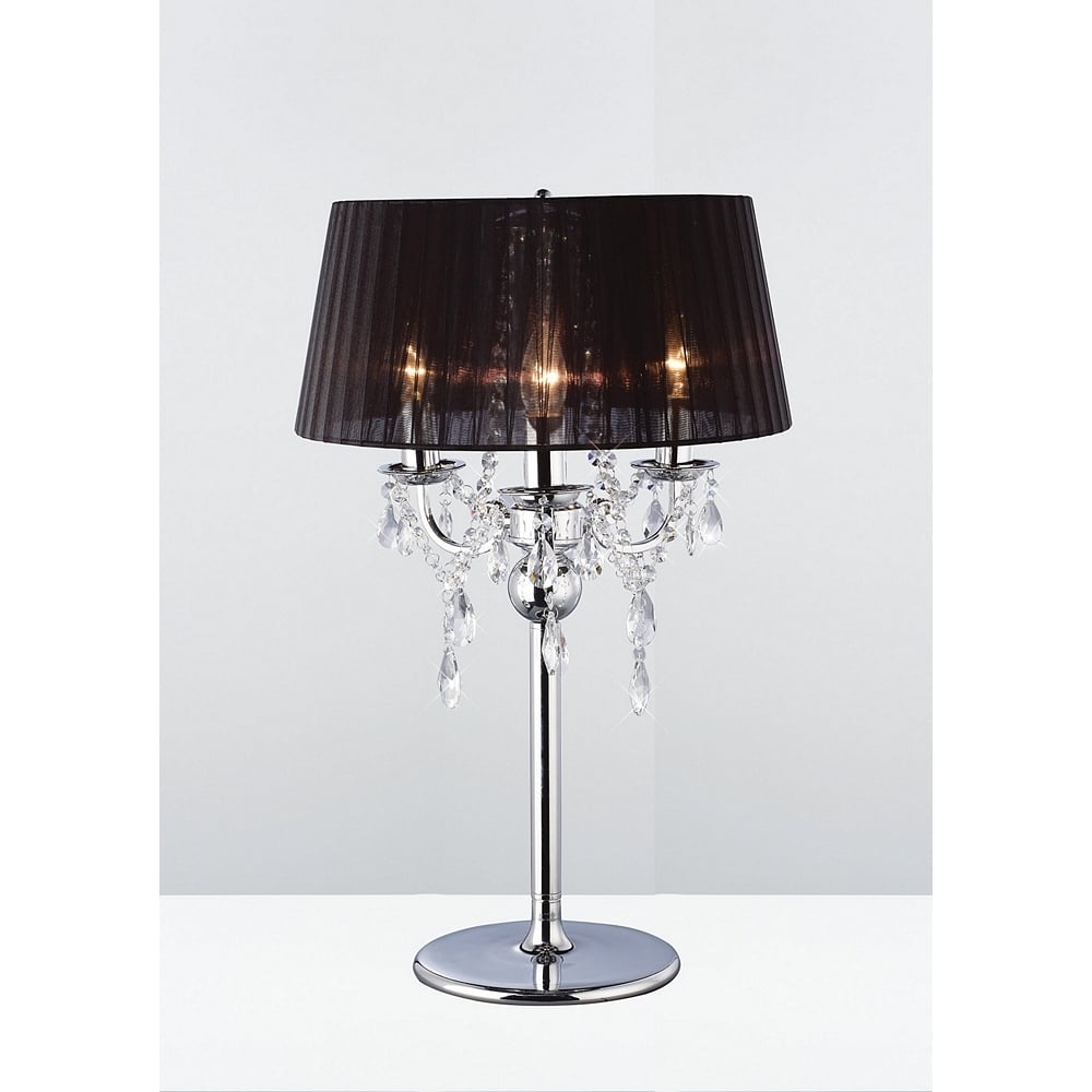 Diyas IL30062/BL Olivia Table Lamp With Black Shade 3 Light Polished Chrome/Crystal