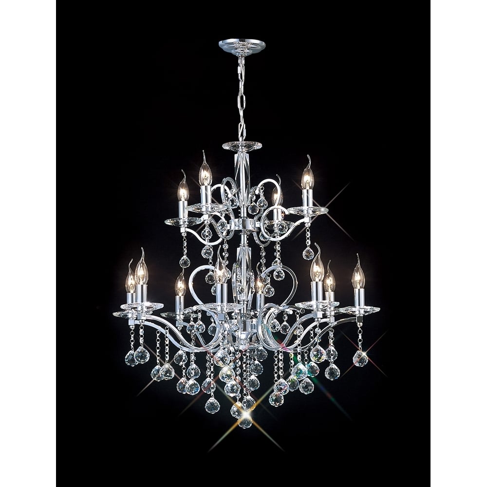 Diyas IL30128+4 Zinta Pendant 2 Tier 12 Light Polished Chrome/Crystal (ITEM REQUIRES ASSEMBLY)
