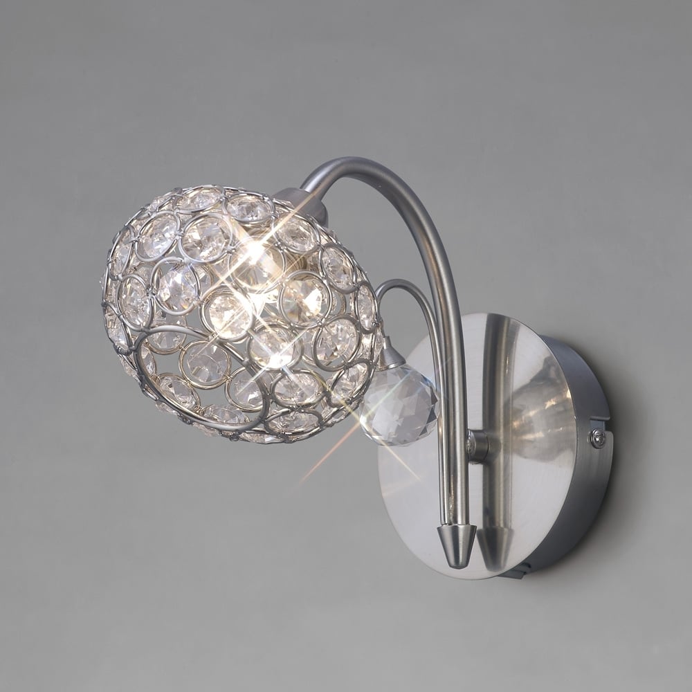 Diyas IL30931 Cara Wall Light Switched 1 Light Satin Nickel/Crystal