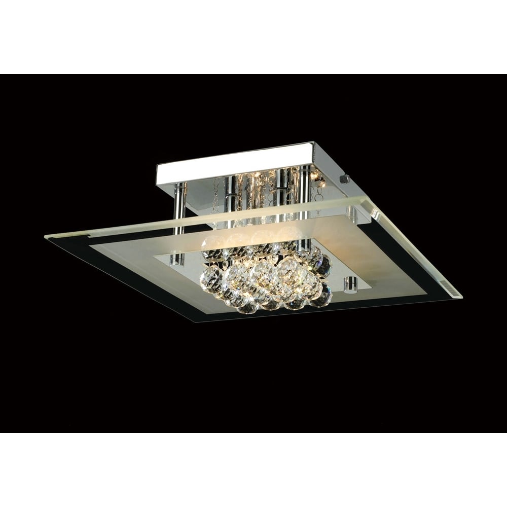 Diyas IL30023 Delmar Ceiling Square 4 Light Polished Chrome/Glass/Crystal