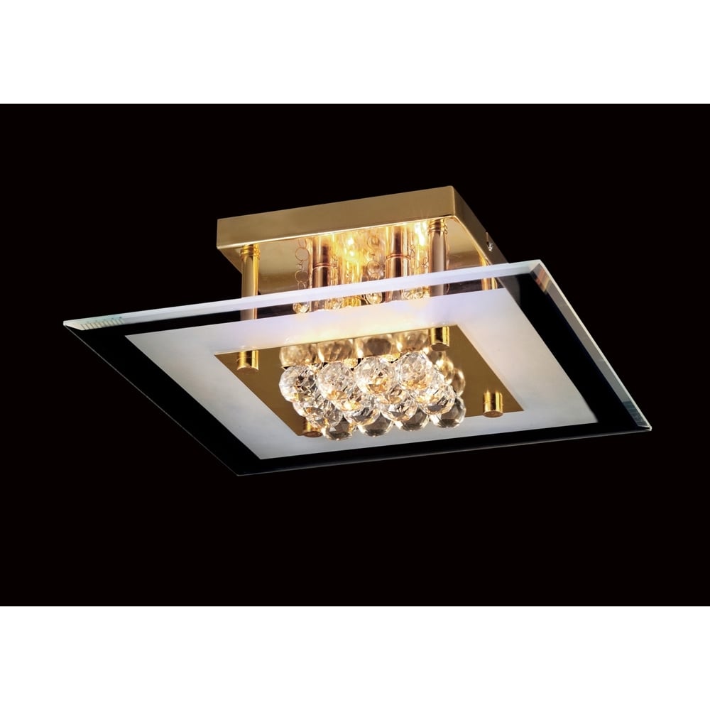 Diyas IL32023 Delmar Flush Square 4 Light French Gold/Glass/Crystal