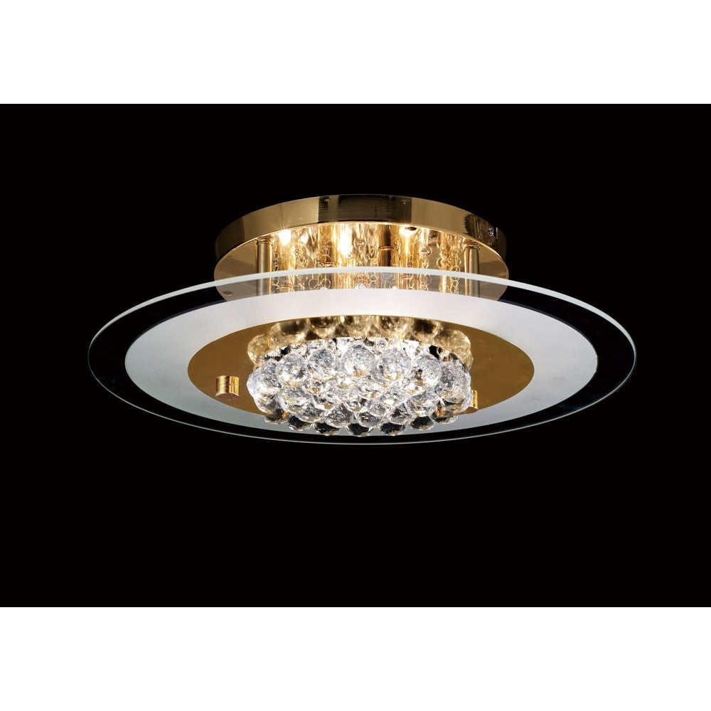 Diyas IL32022 Delmar Flush Round 6 Light French Gold/Glass/Crystal