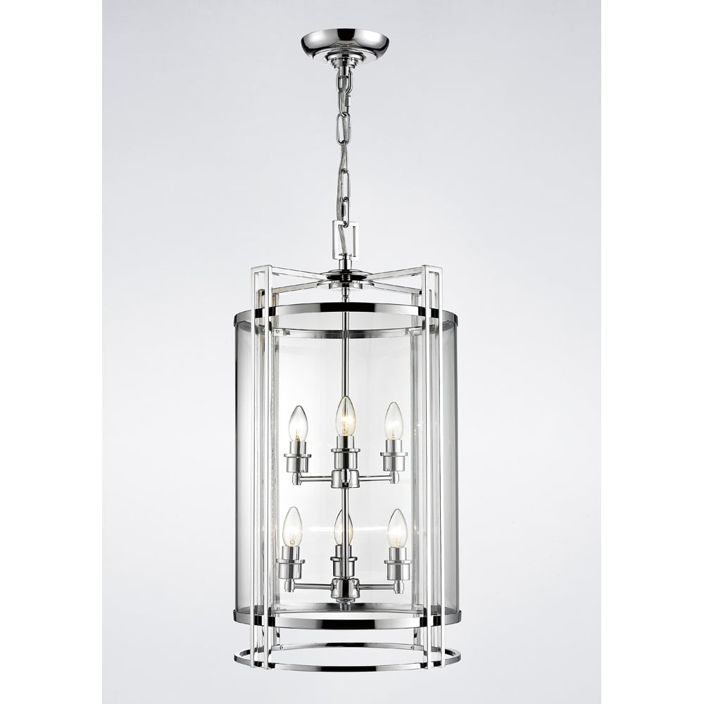 Diyas IL31084 Eaton Pendant 6 Light Polished Chrome/Glass