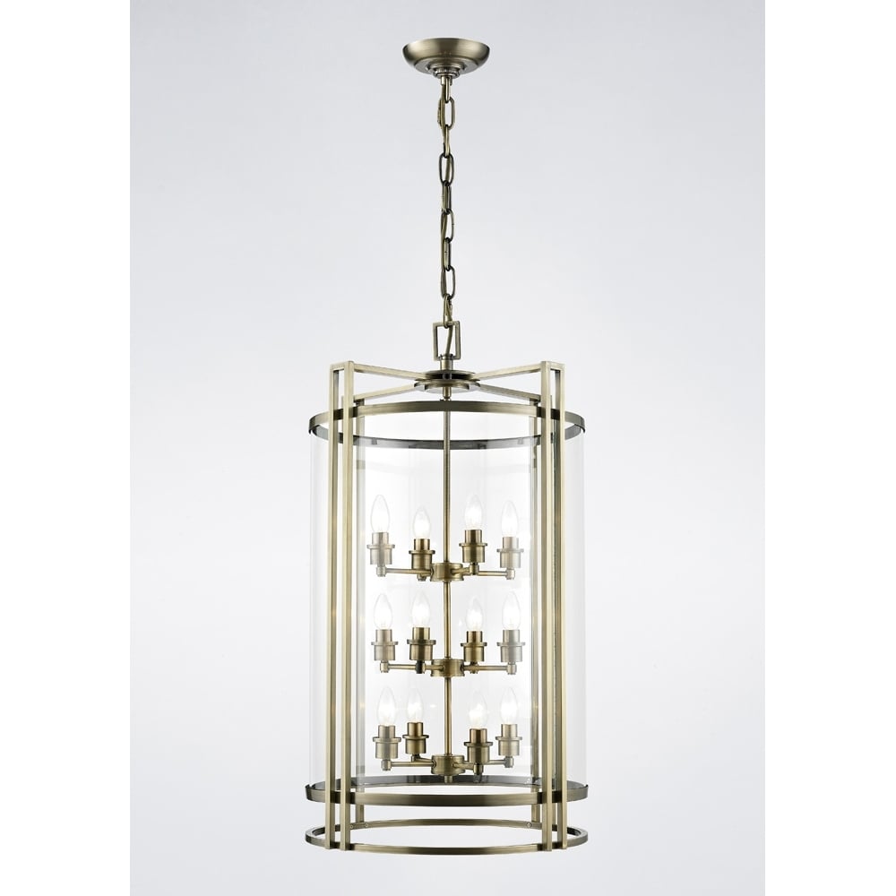 Diyas IL31095 Eaton Pendant 12 Light Antique Brass/Glass