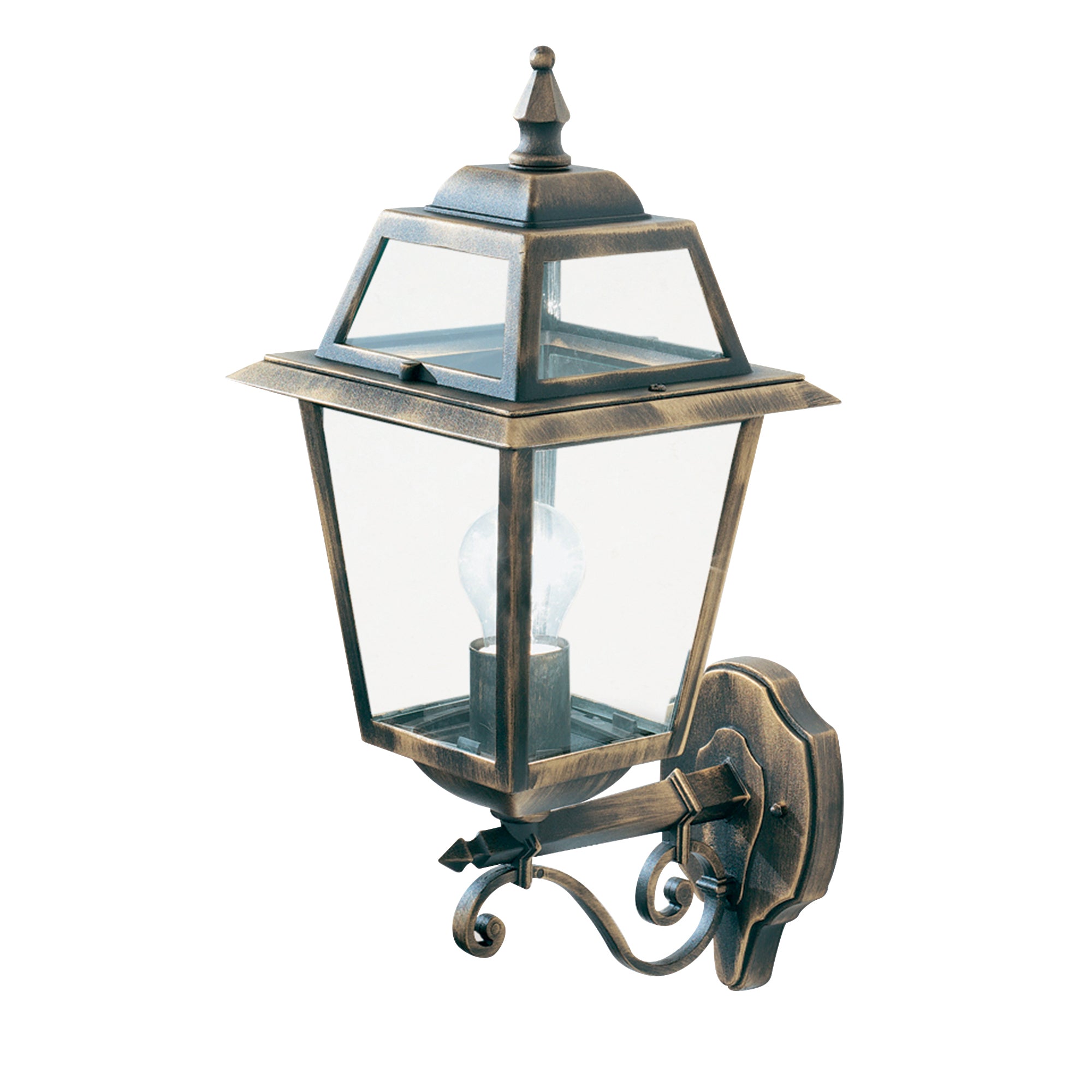 Searchlight Needham Outdoor Wall Light - Black Gold & Clear Glass - IP44