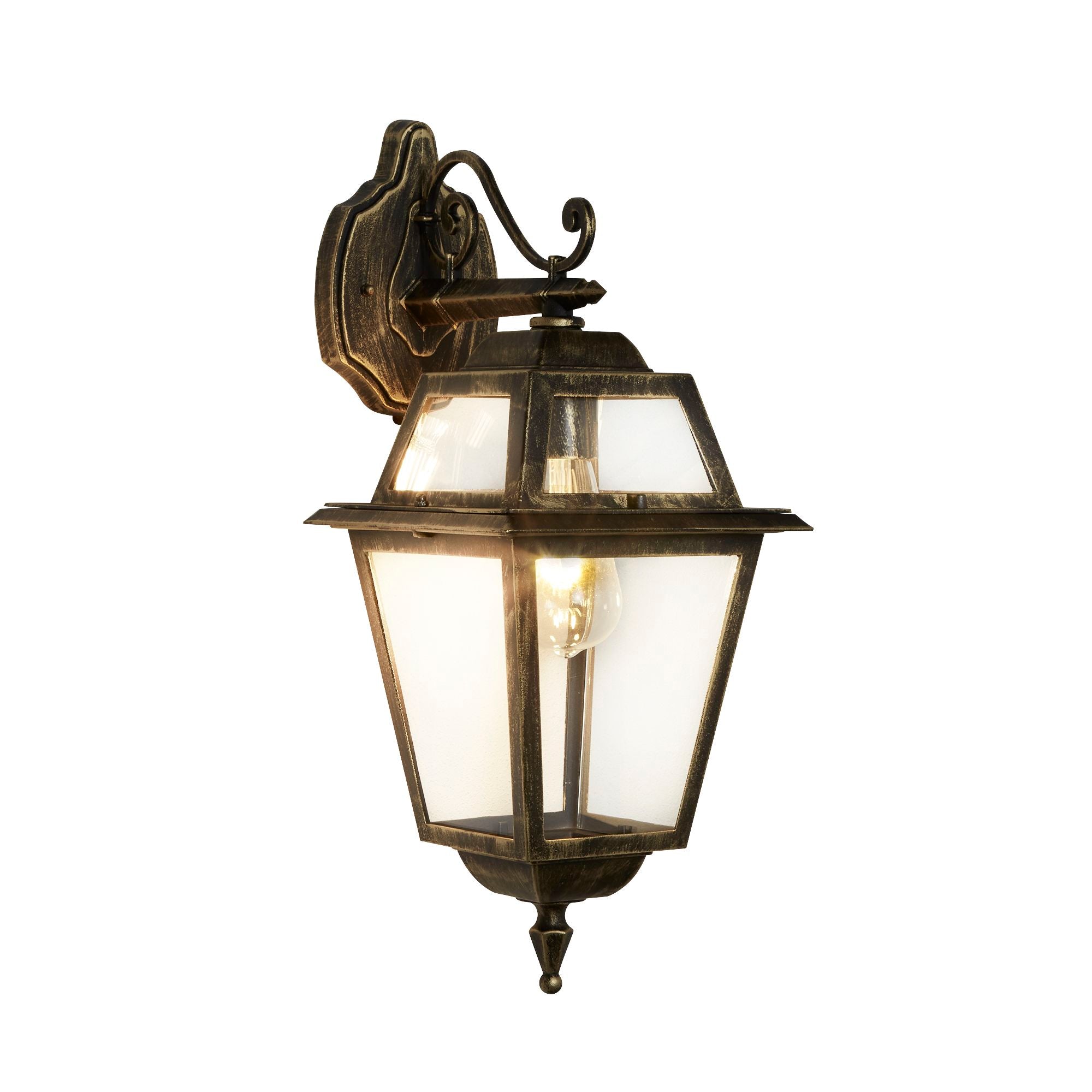 Searchlight Needham Outdoor Down Wall Light - Black Gold & Clear Glass - IP44