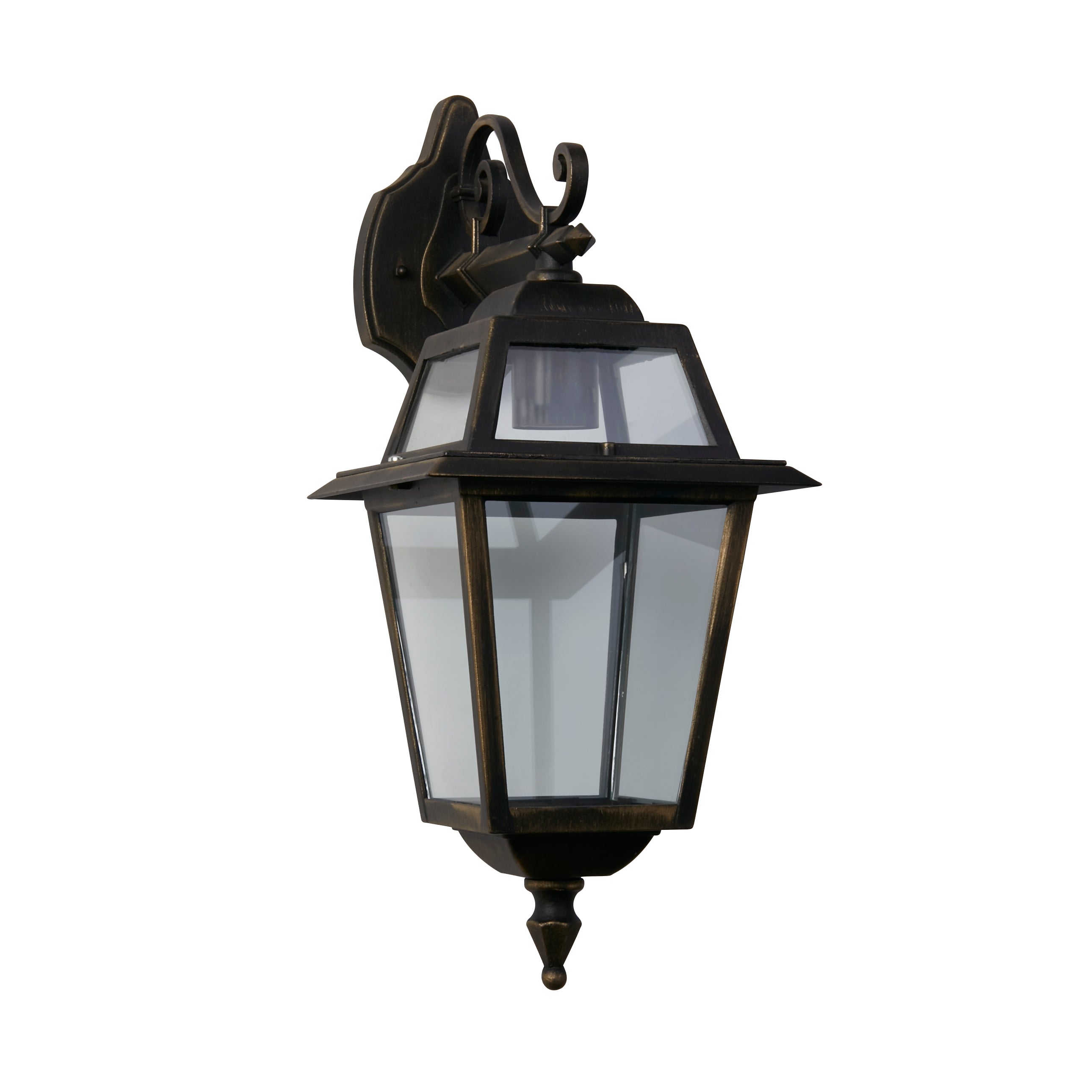 Searchlight Needham Outdoor Down Wall Light - Black Gold & Clear Glass - IP44