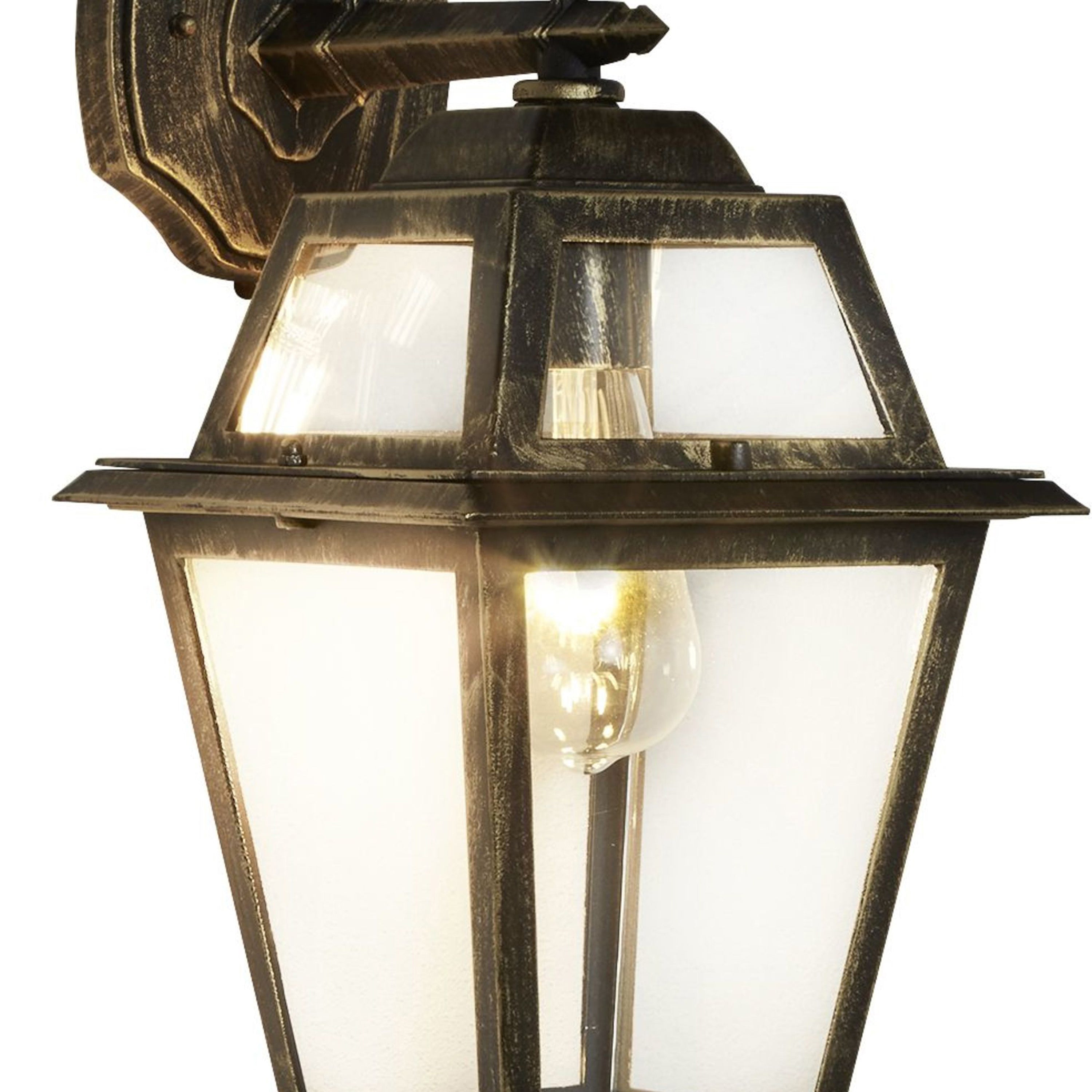 Searchlight Needham Outdoor Down Wall Light - Black Gold & Clear Glass - IP44