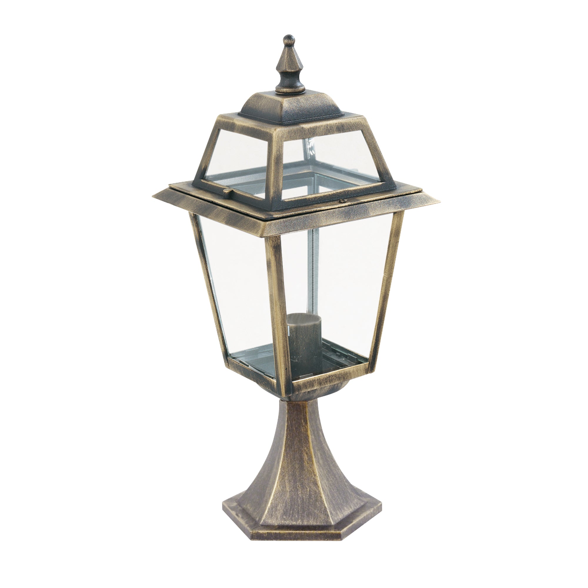 Searchlight Needham Outdoor Post - Aluminium, Black Gold & Clear Glass - IP44