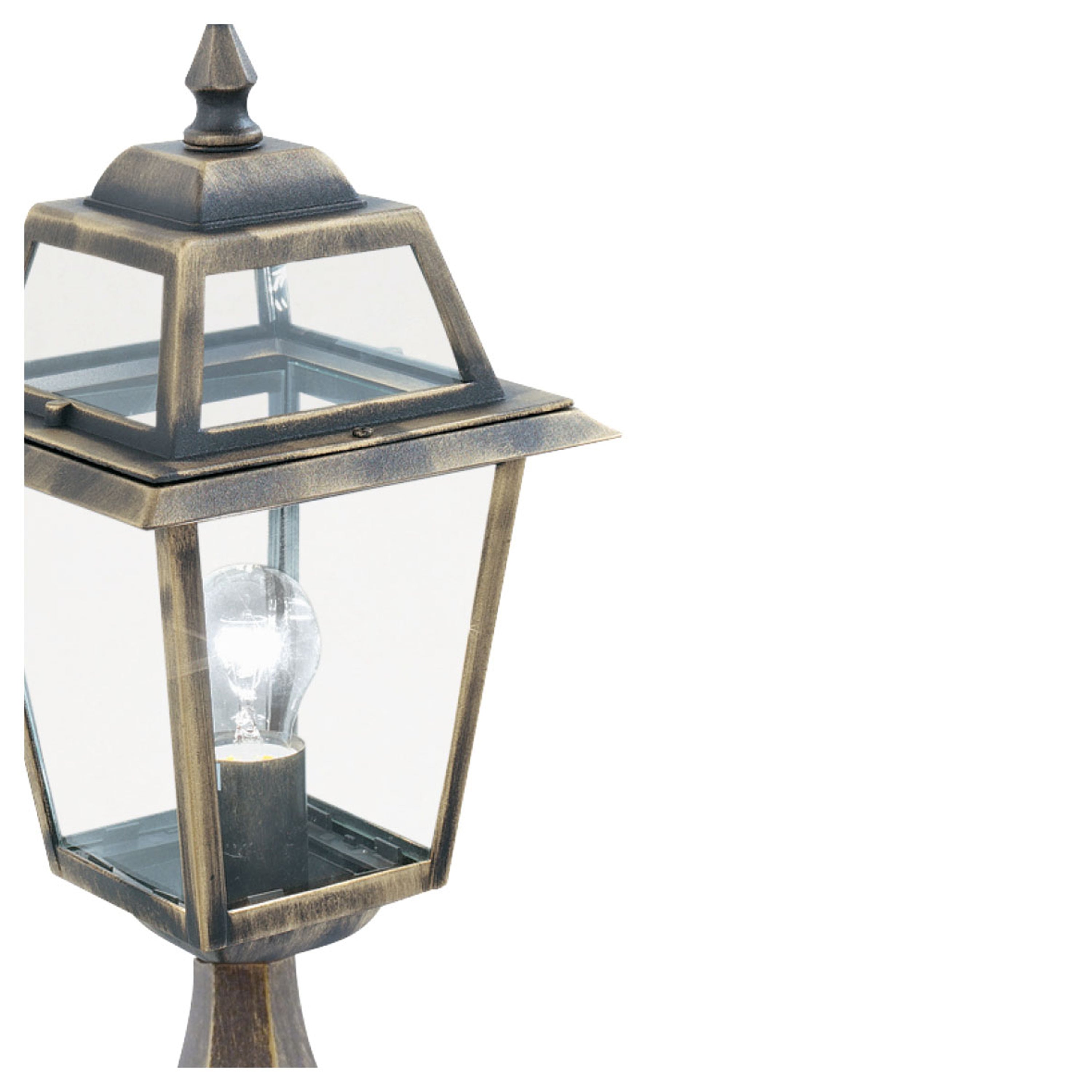 Searchlight Needham Outdoor Post - Aluminium, Black Gold & Clear Glass - IP44