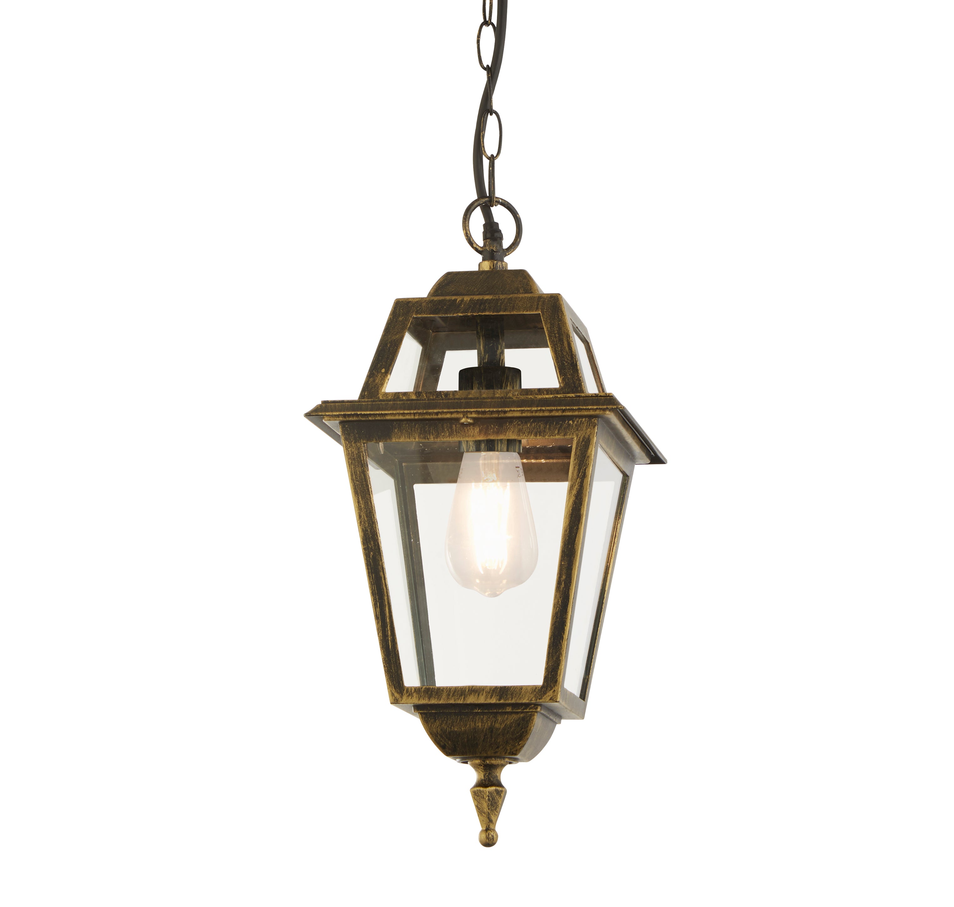 Searchlight Needham Pendant Lantern - Black Gold & Glass - IP44