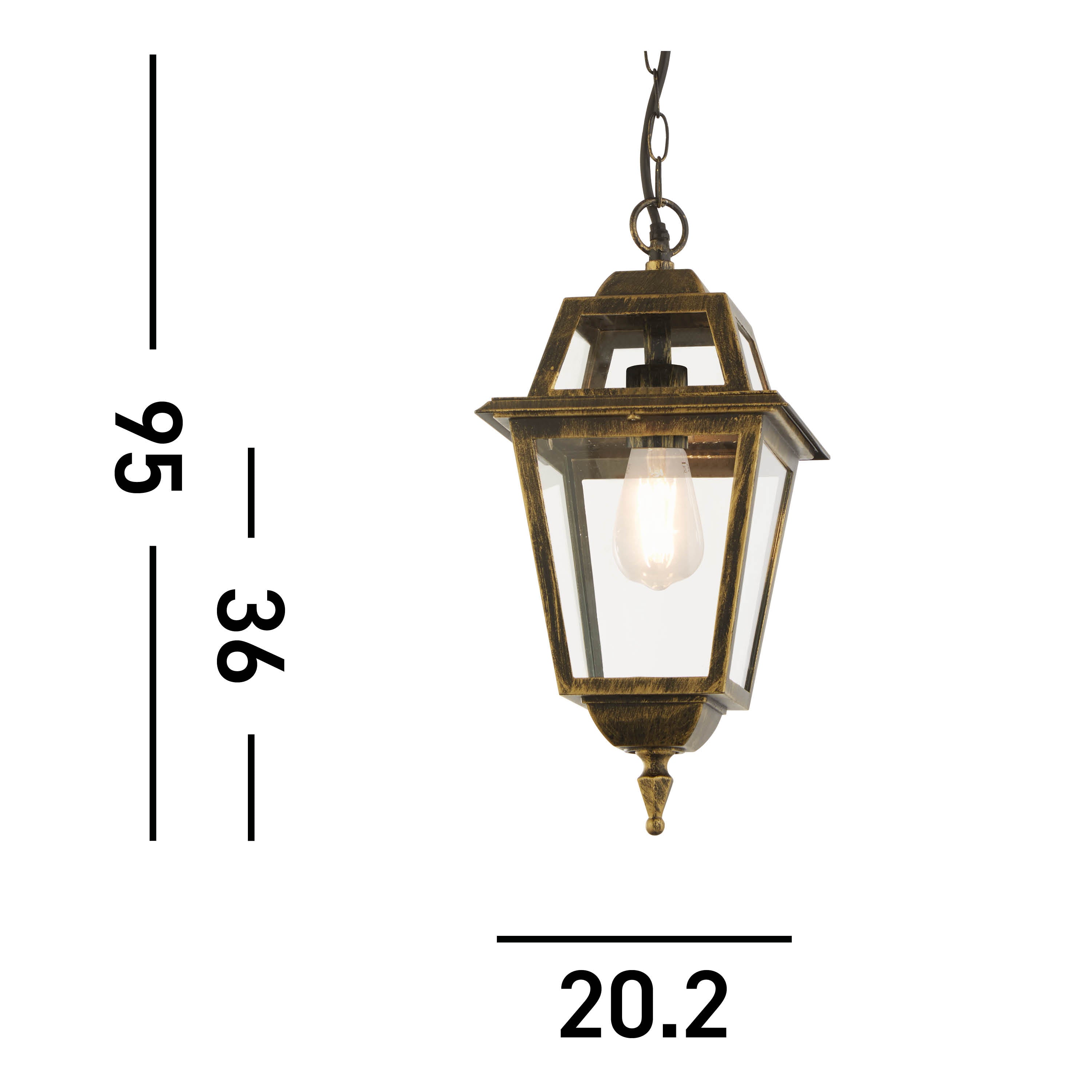Searchlight Needham Pendant Lantern - Black Gold & Glass - IP44