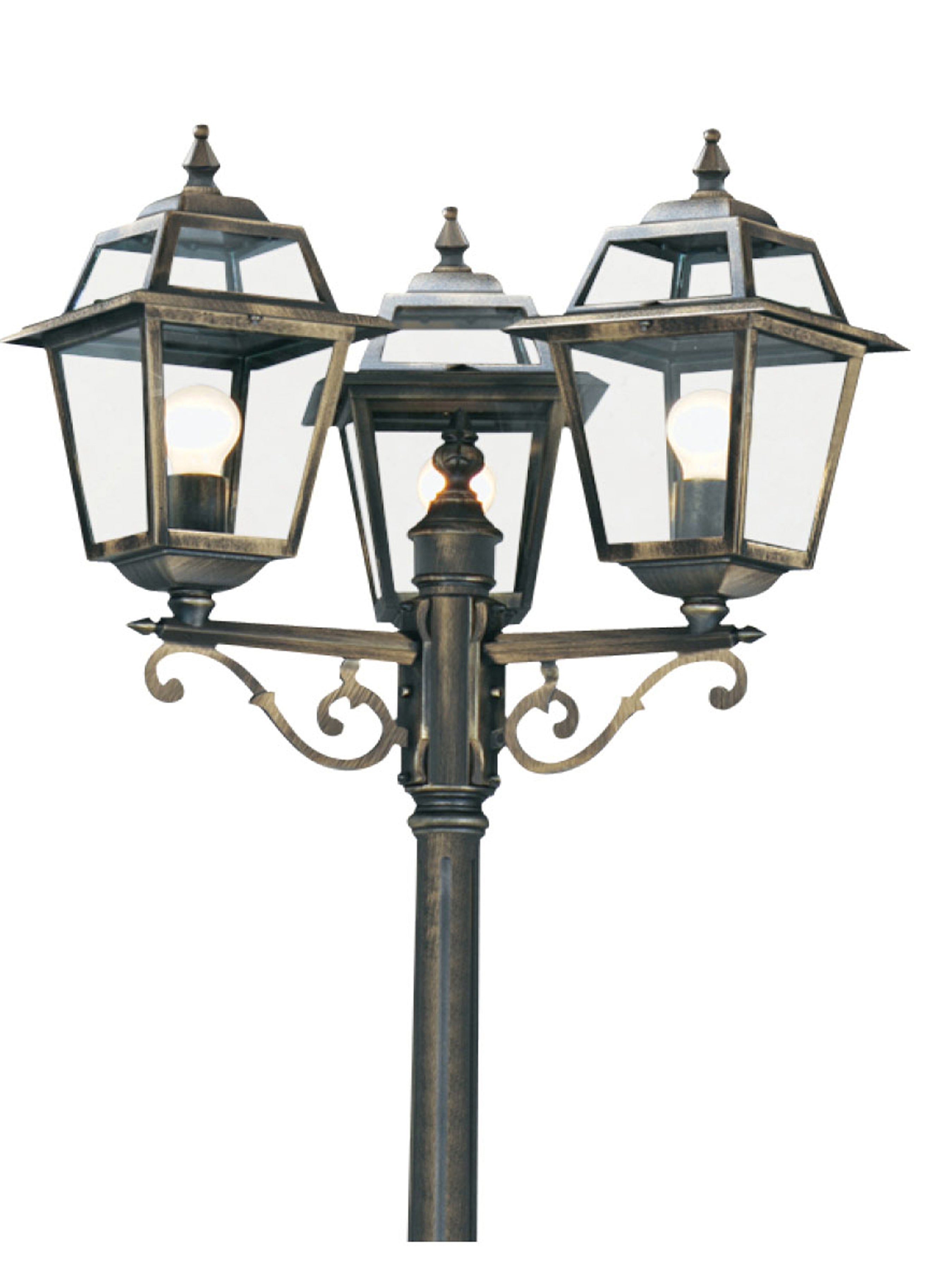 Searchlight Needham 3 Light 230cm Outdoor Post - Black Gold & Glass - IP44
