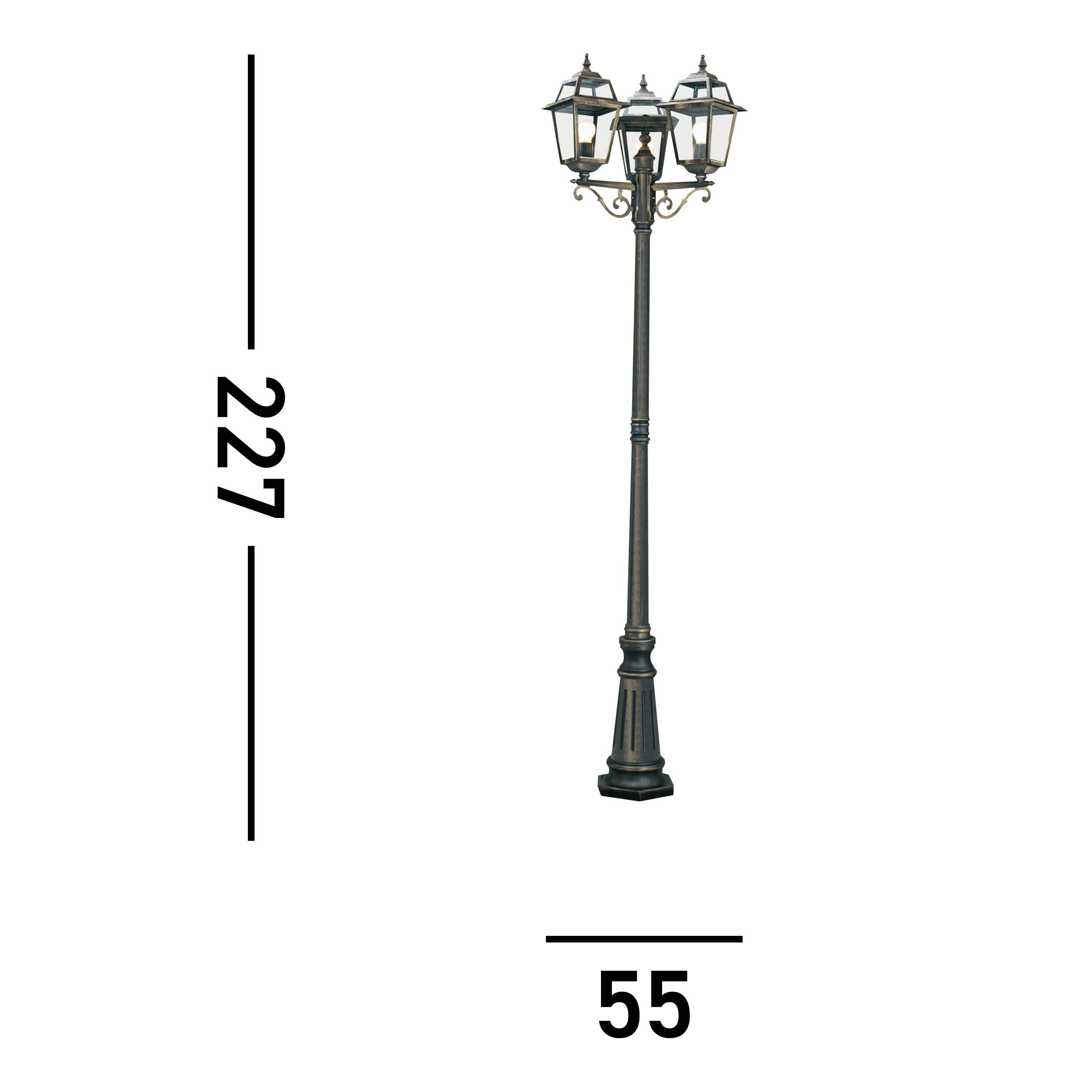 Searchlight Needham 3 Light 230cm Outdoor Post - Black Gold & Glass - IP44