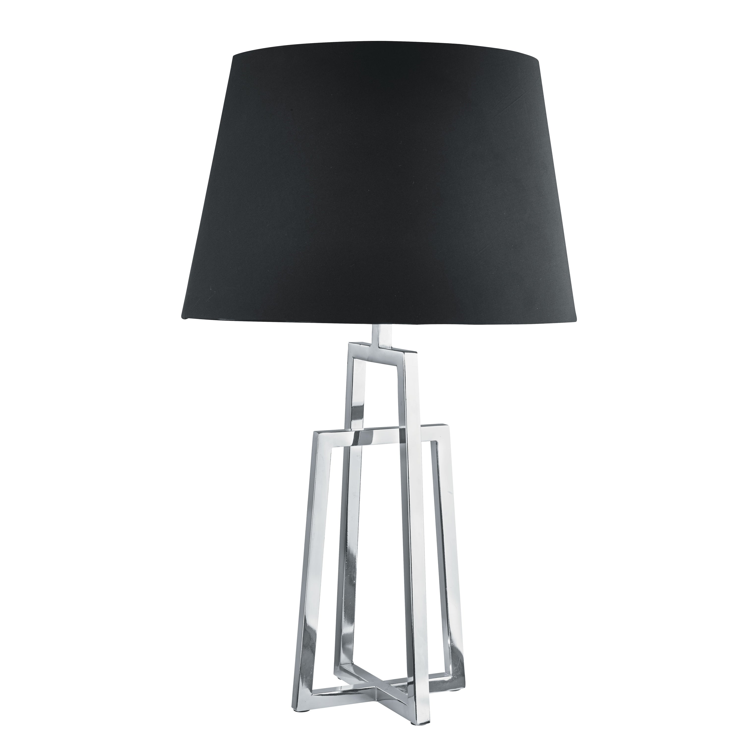 Searchlight Yew Table Lamp Crossed Frame, Chrome, Black Tapered Shade