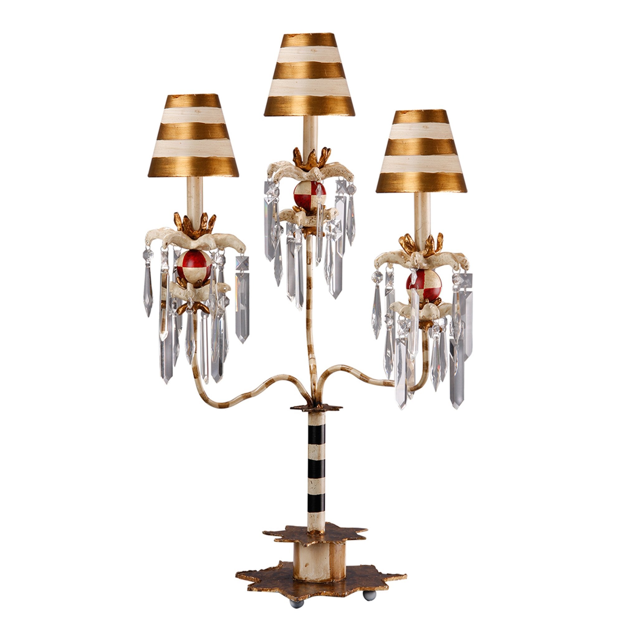 Flambeau Birdland 3 Arm Table Lamp - Gold Leaf & Cream