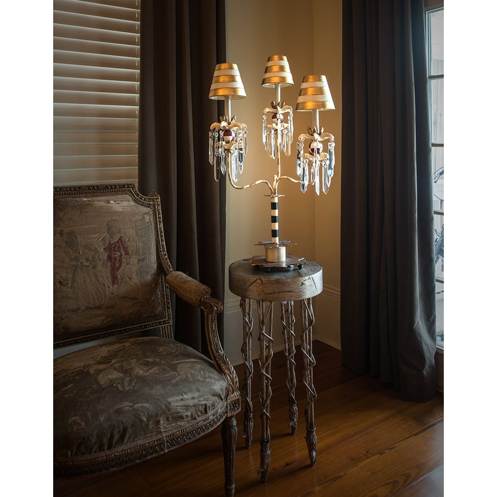 Flambeau Birdland 3 Arm Table Lamp - Gold Leaf & Cream