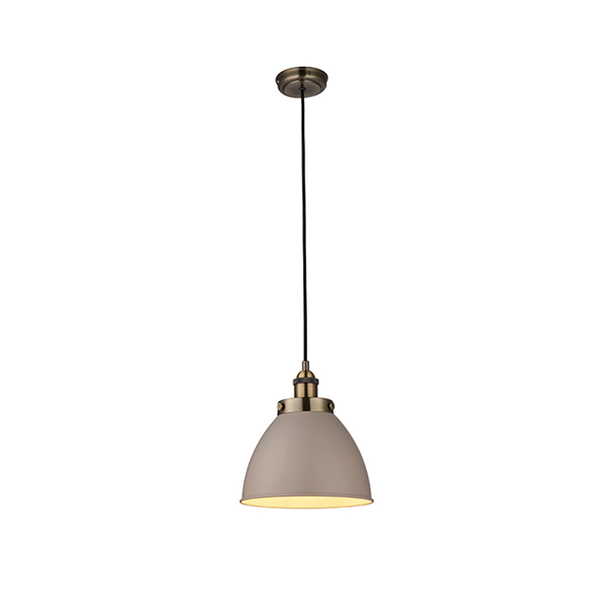 Endon Franklin Small Single Light Pendant - Taupe & Antique Brass Plate
