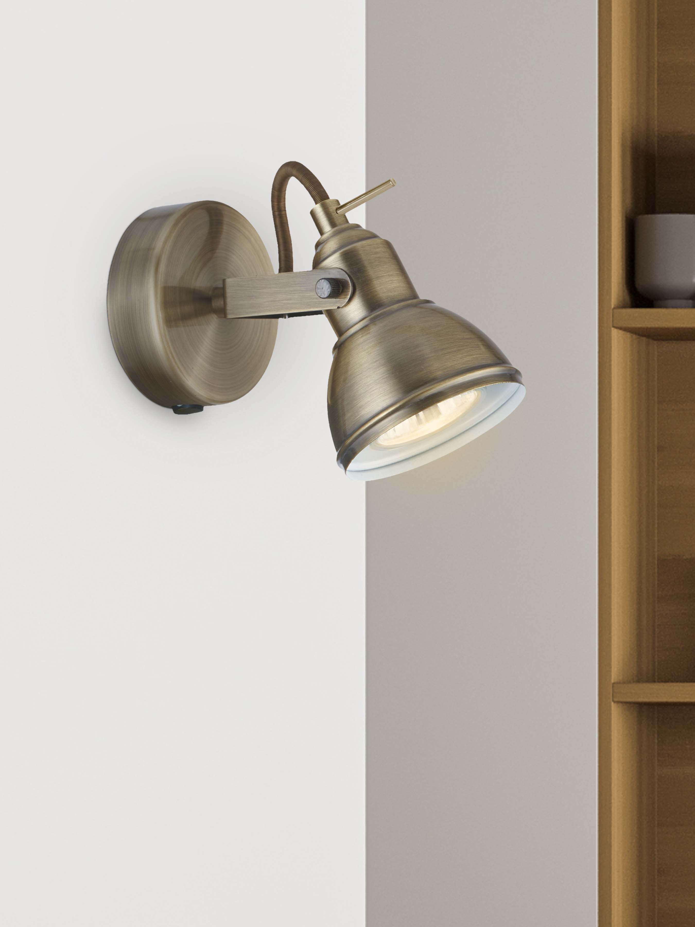 Searchlight Fielding Single Antique Brass Wall Spotlight