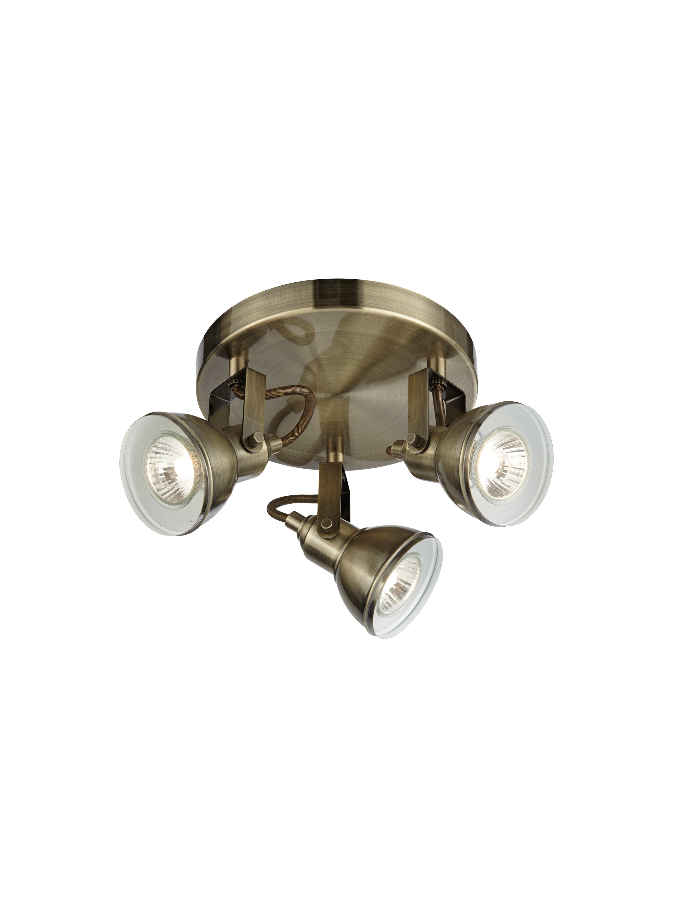 Searchlight Fielding 3 Light Antique Brass Ceiling Spotlight With Round Plate