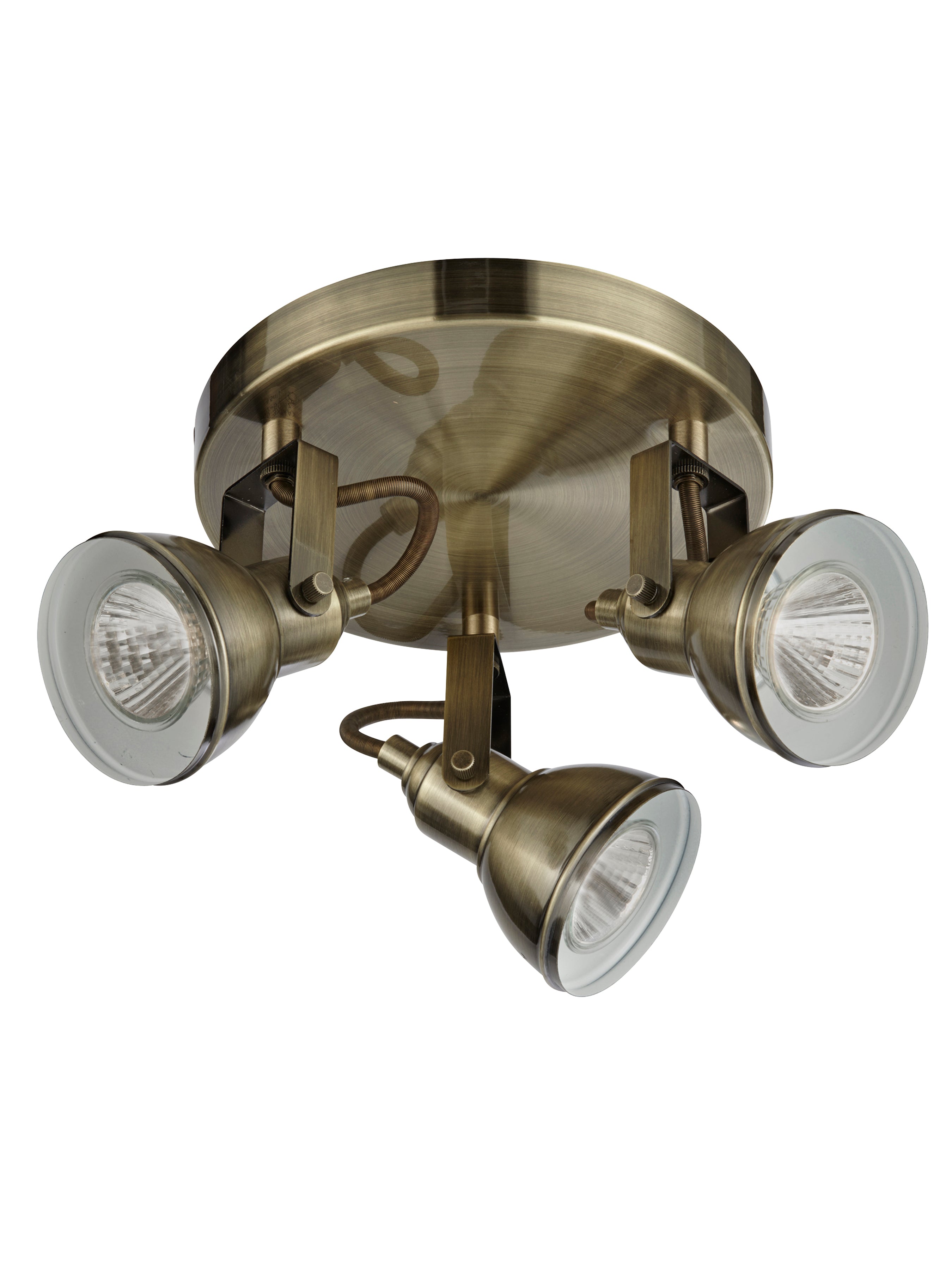 Searchlight Fielding 3 Light Antique Brass Ceiling Spotlight With Round Plate
