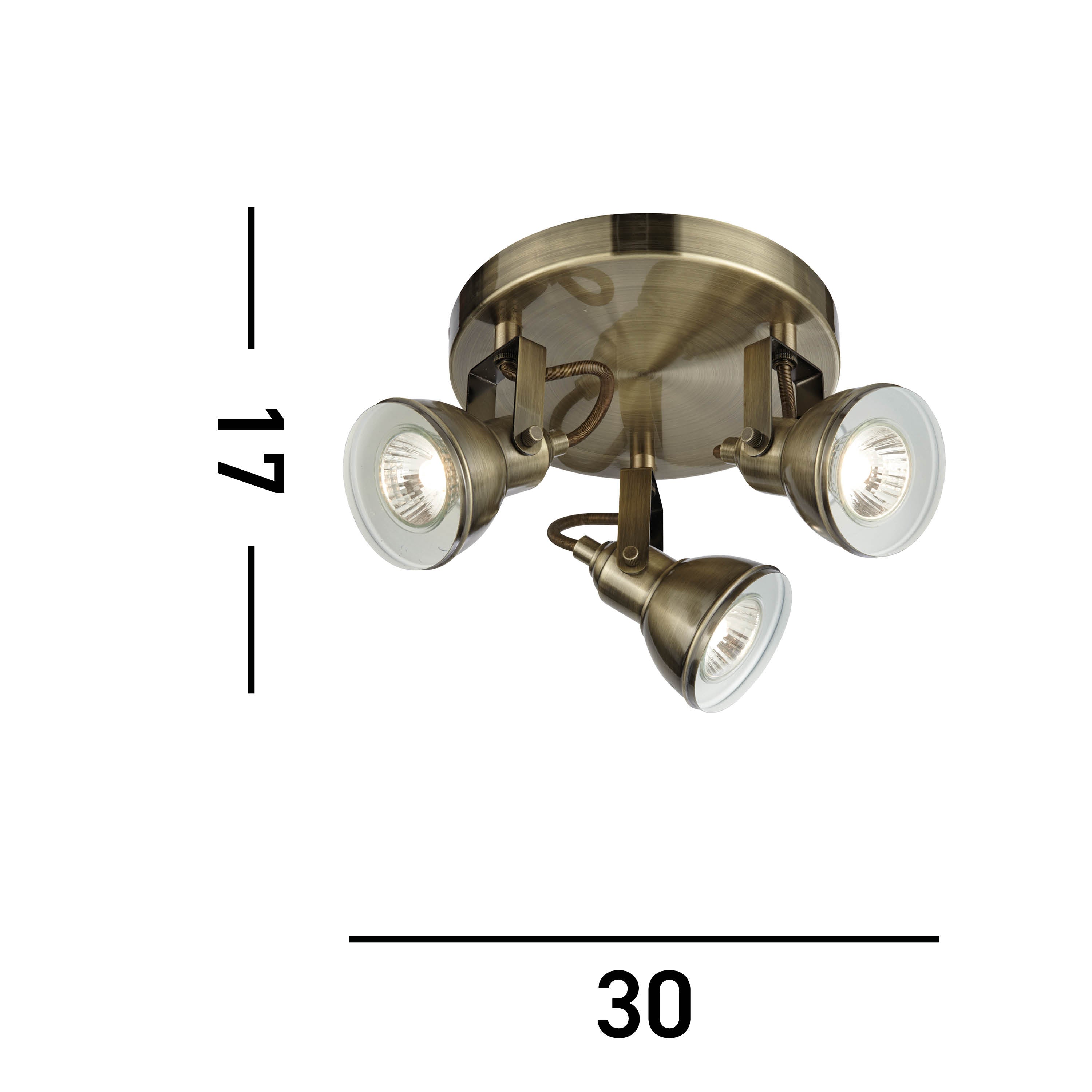 Searchlight Fielding 3 Light Antique Brass Ceiling Spotlight With Round Plate