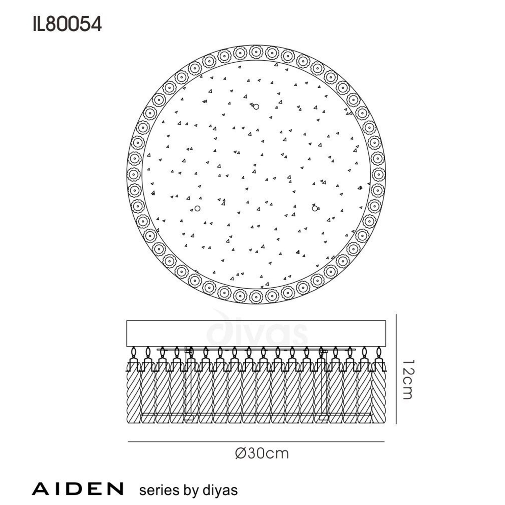 Diyas IL80054 Aiden Small Round Ceiling 18W 1600lm LED 4200K Polished Chrome/Crystal
