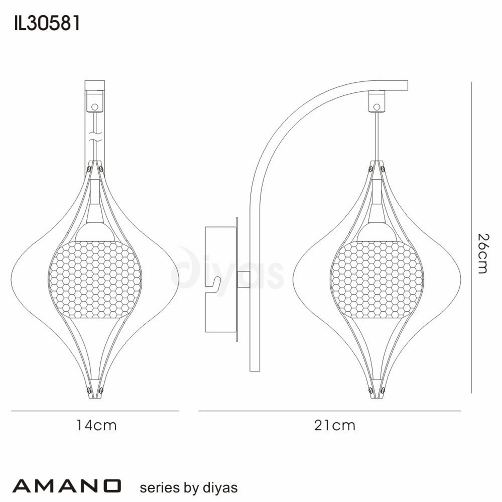 Diyas IL30581 Amano Wall Light Switched 1 Light Polished Chrome/Crystal