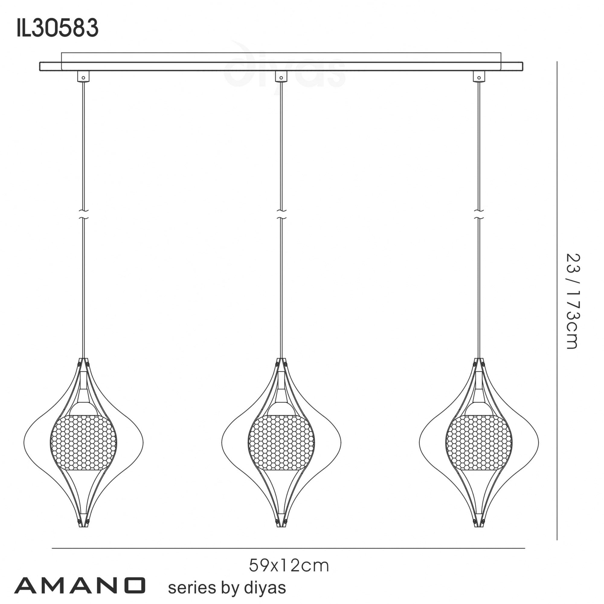 Diyas IL30583 Amano Pendant Line 3 Light Polished Chrome/Crystal