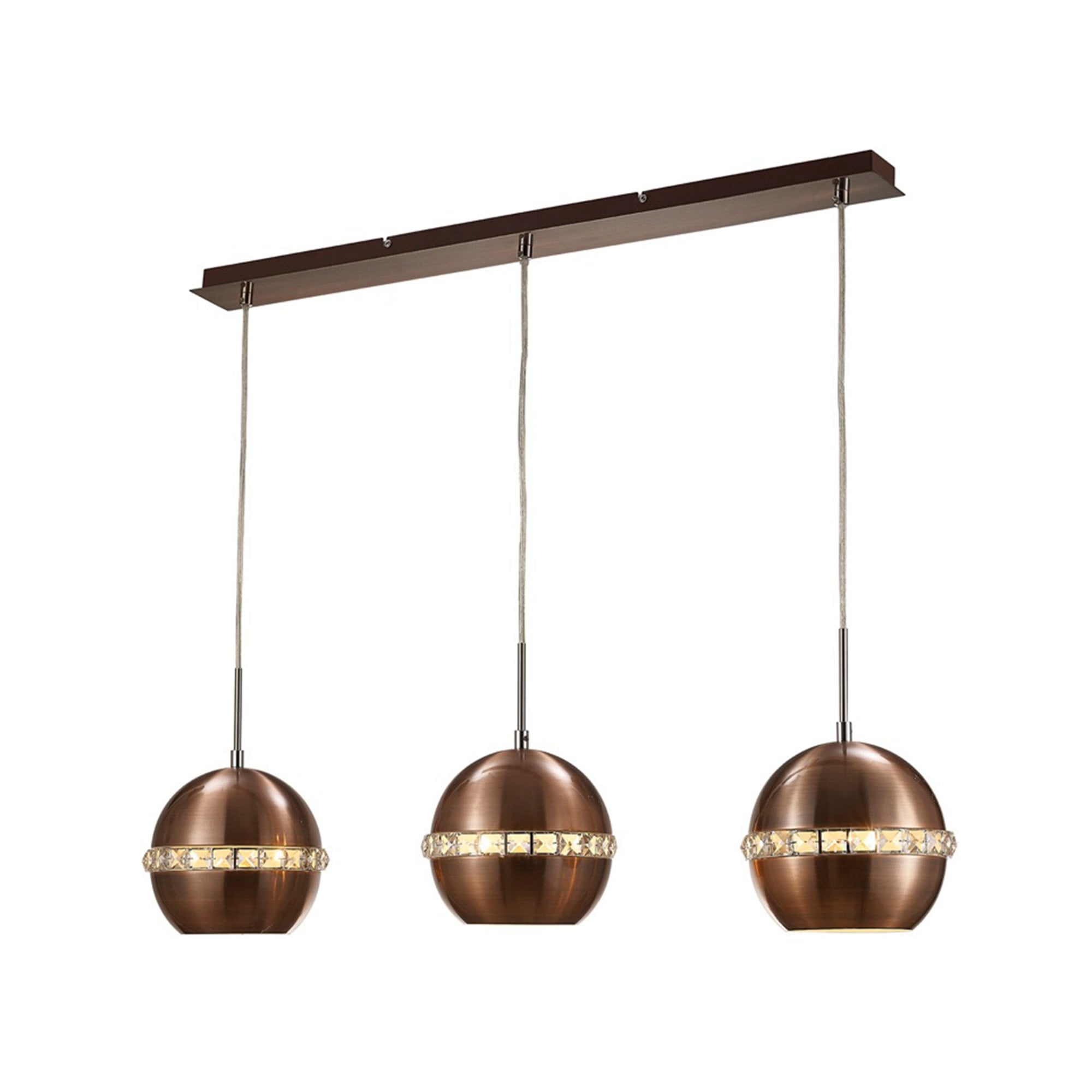 Diyas IL31611 Andrea Pendant 3 Light E27 Linear Satin Copper/Crystal