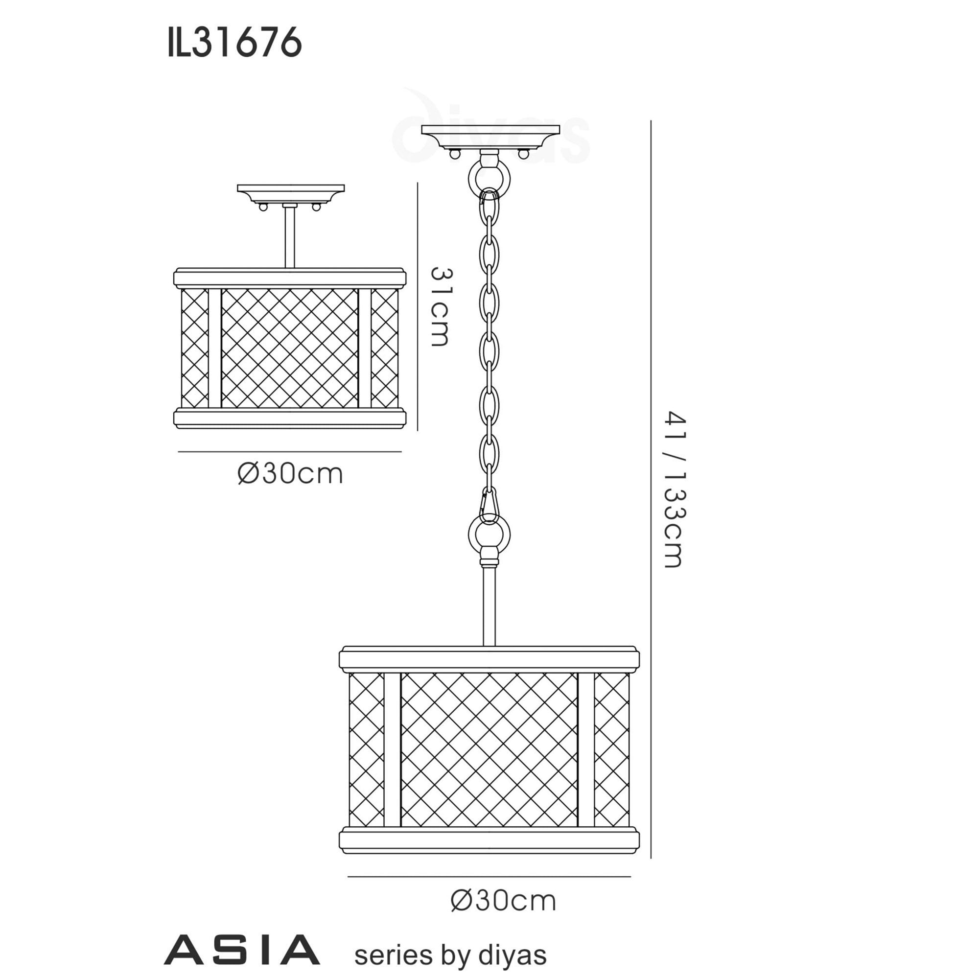 Diyas IL31676 Asia Pendant/Semi Ceiling Convertible 3 Light E14 Oiled Bronze/Clear Glass