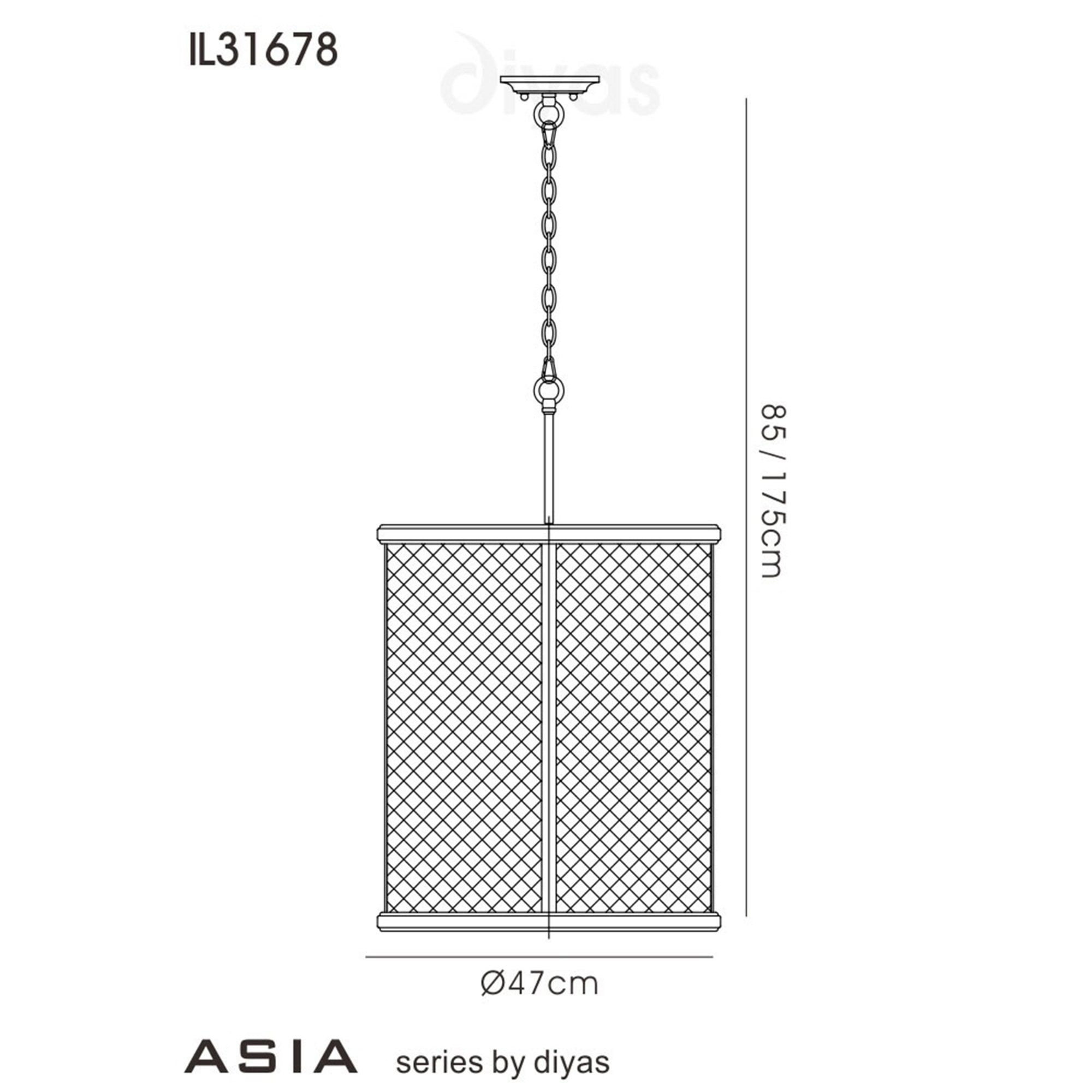Diyas IL31678 Asia Pendant 8 Light E14 Oiled Bronze/Clear Glass