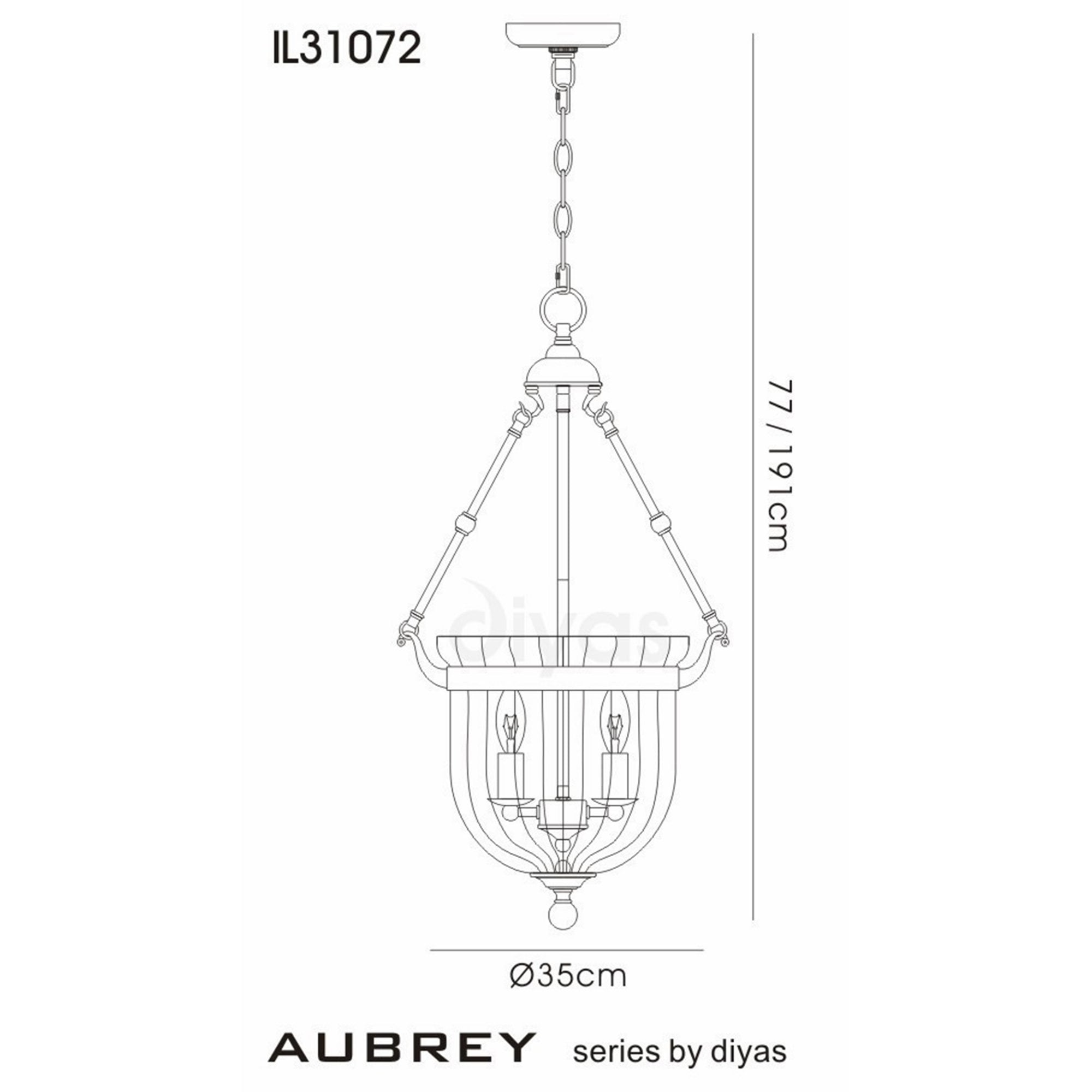 Diyas IL31072 Aubrey Pendant 3 Light Polished Chrome/Glass