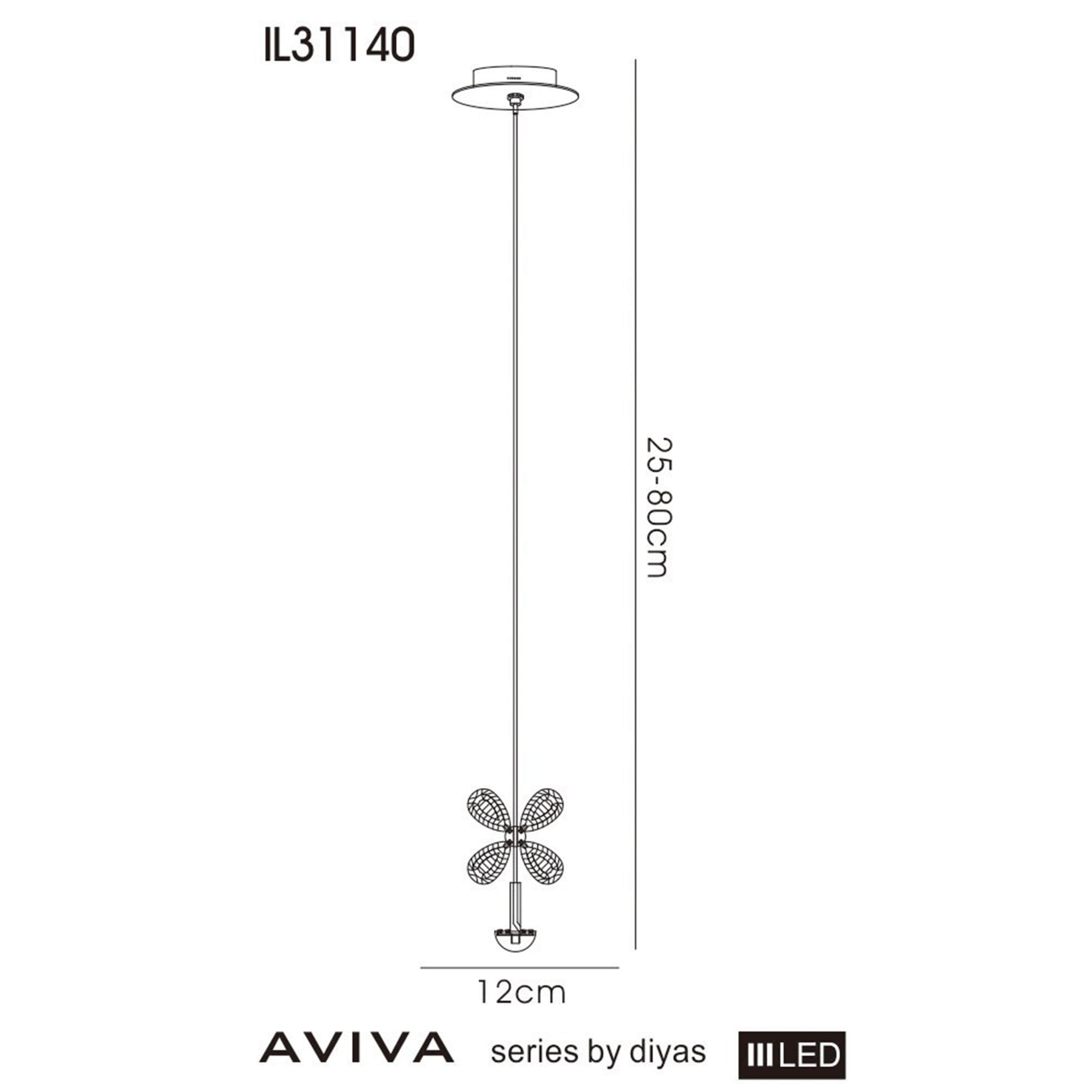 Diyas IL31140 Aviva Pendant 1 Light 4000K LED Polished Chrome/Crystal