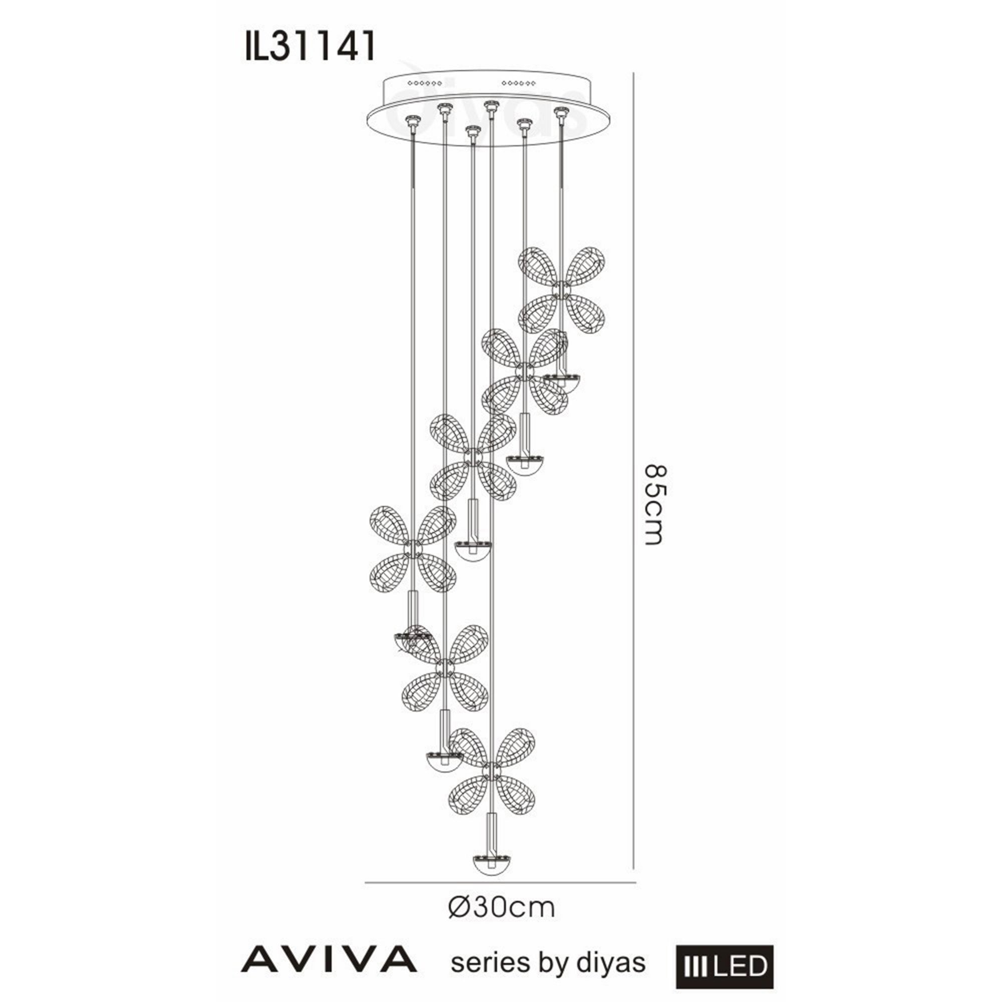 Diyas IL31141 Aviva Pendant 6 Light 4000K LED Polished Chrome/Crystal