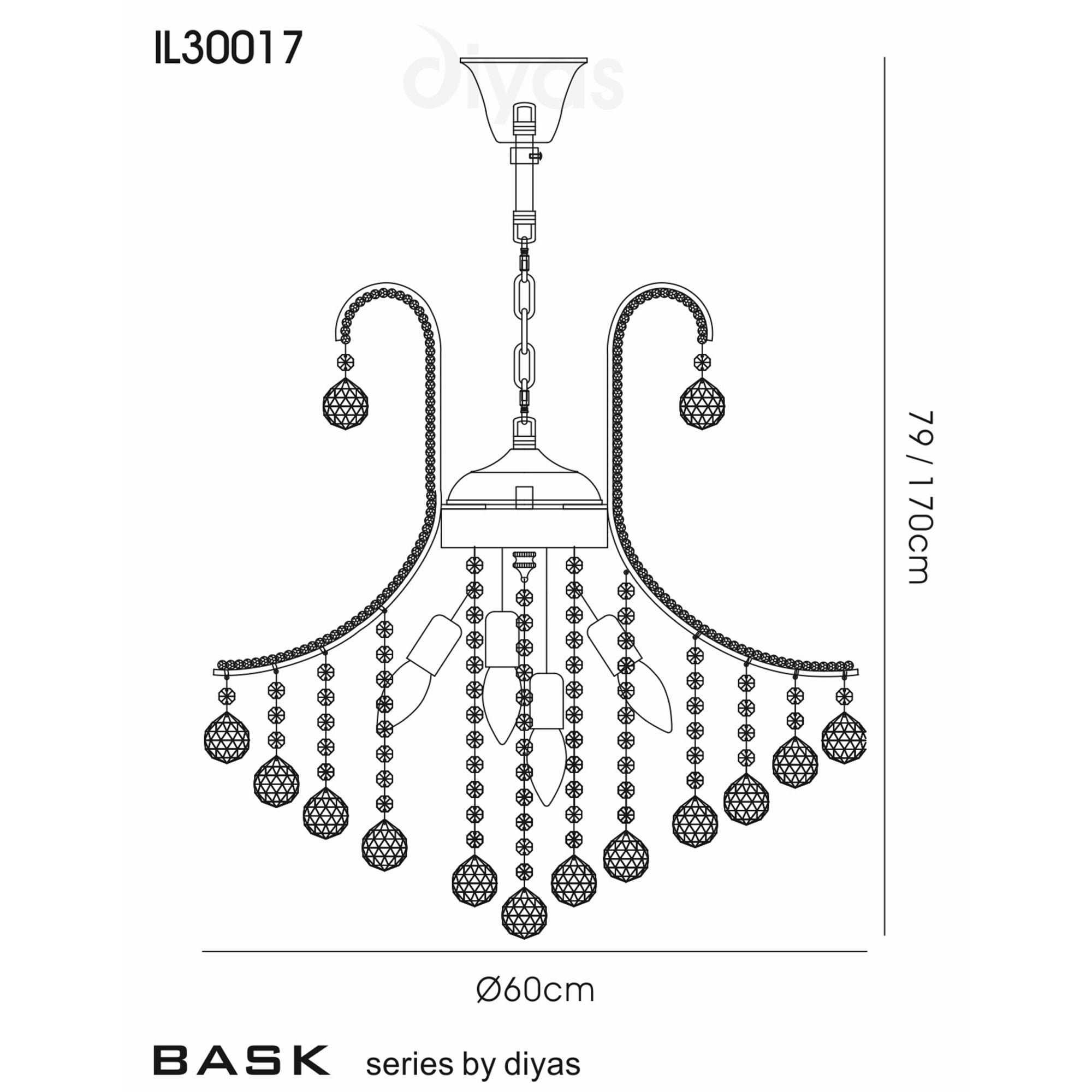 Diyas IL30017 Bask Pendant Round 6 Light Polished Chrome/Crystal