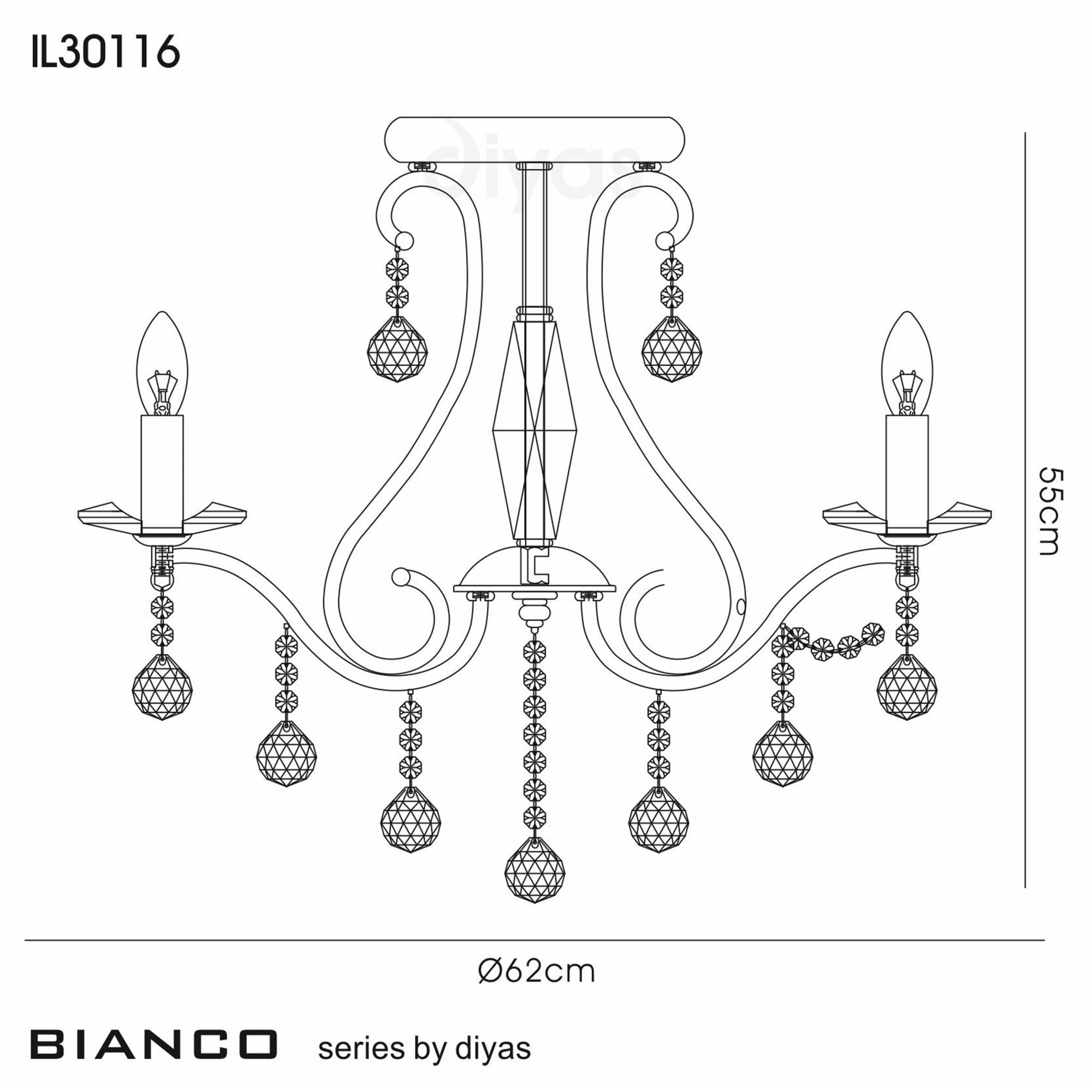 Diyas IL30116 Bianco Ceiling 6 Light Polished Chrome/Crystal