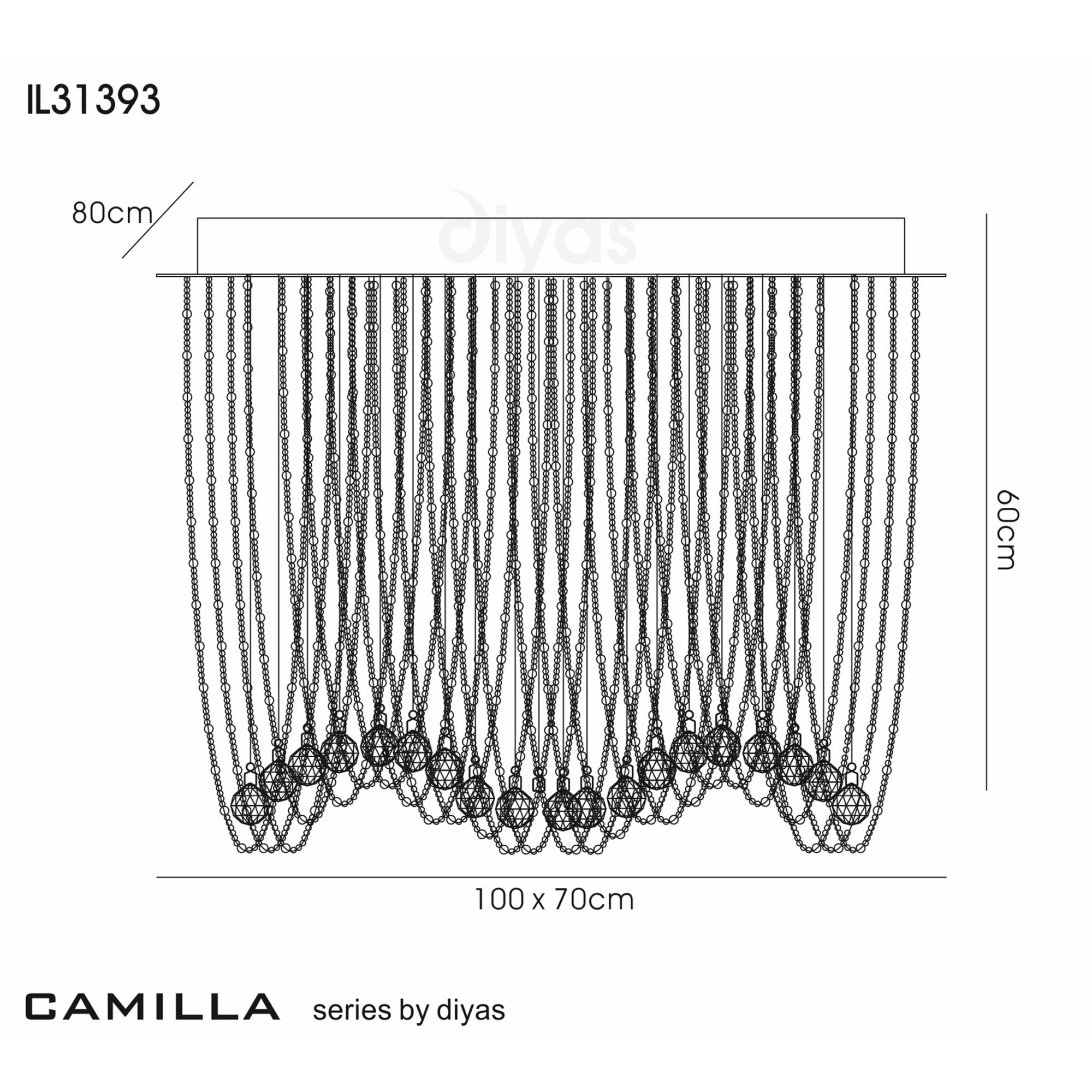 Diyas IL31393 Camilla Ceiling Oval 12 Light Polished Chrome/Crystal