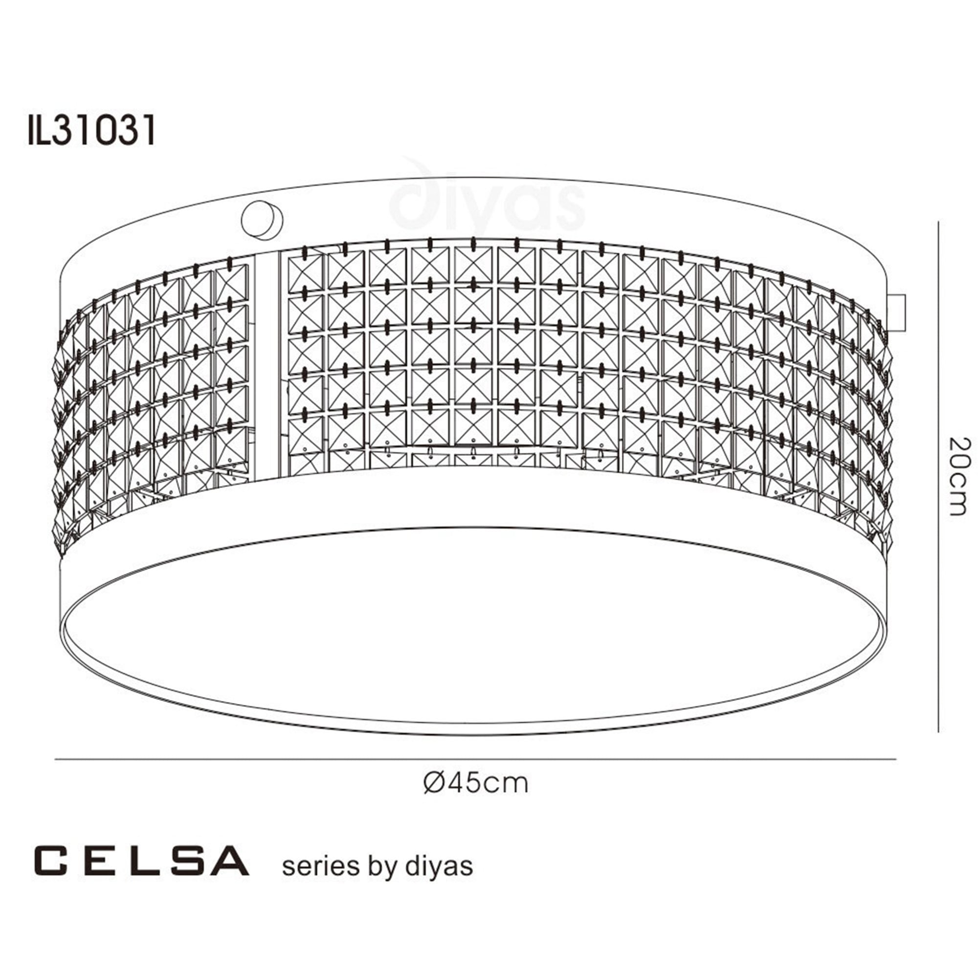 Diyas IL31031 Celsa Ceiling 4 Light Polished Chrome/Black Faux Leather/Crystal