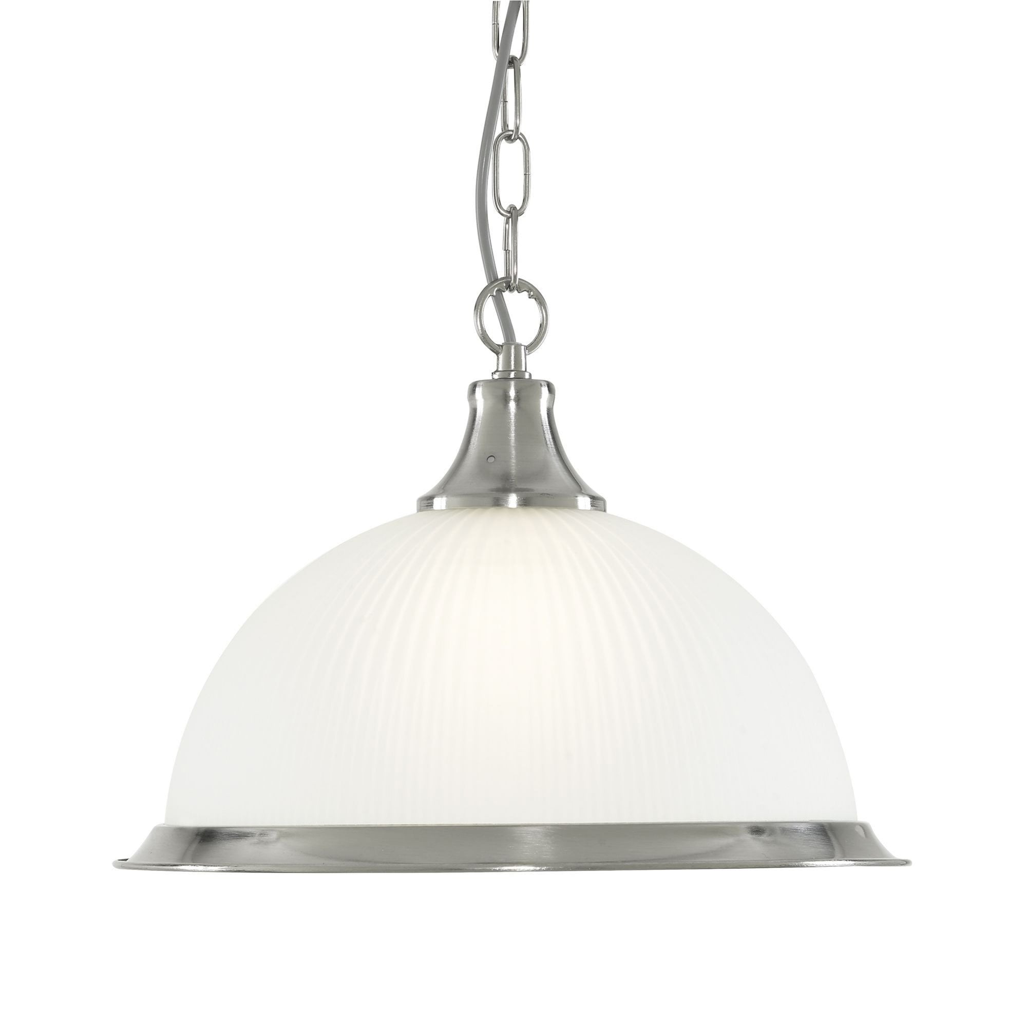 Searchlight Abbey Diner Satin Silver Pendant With Acid Ribbed Glass