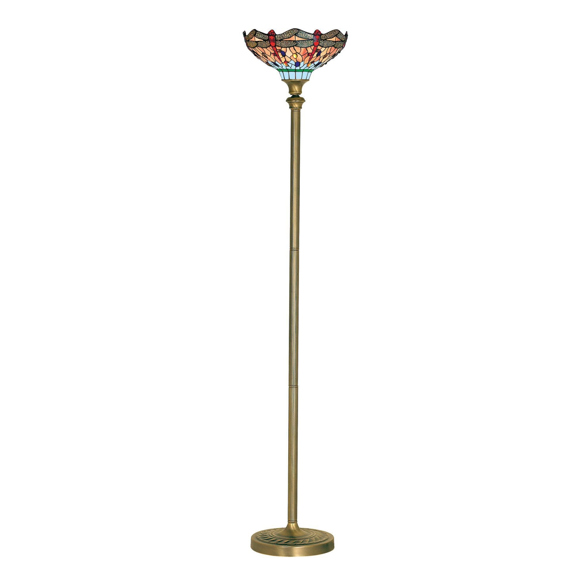 Searchlight Aber Dragonfly Single Floor Lamp -Antique Brass &Tiffany Glass