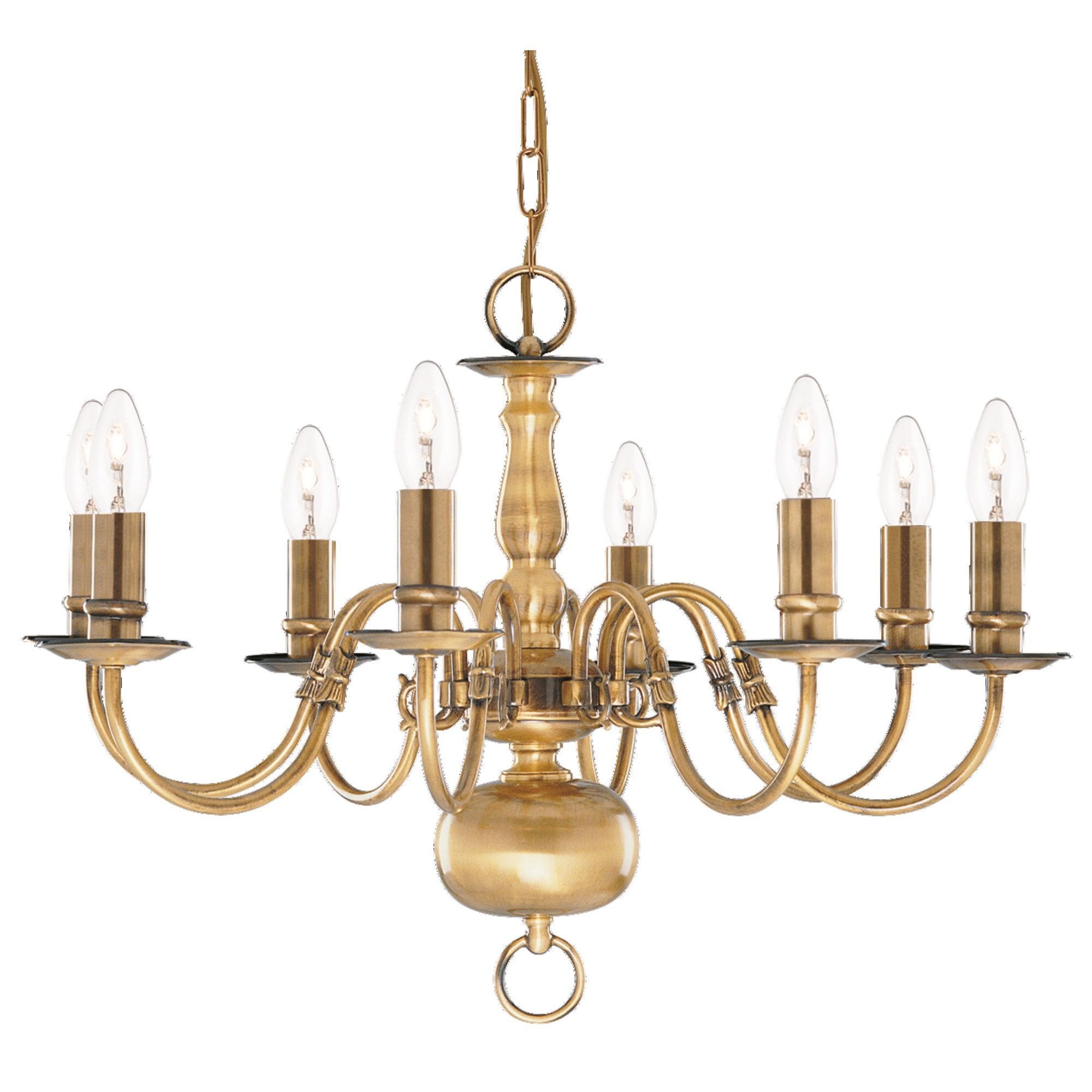 Searchlight Fearnside Solid Antique Brass 8 Light Chandelier With Metal Candle Covers