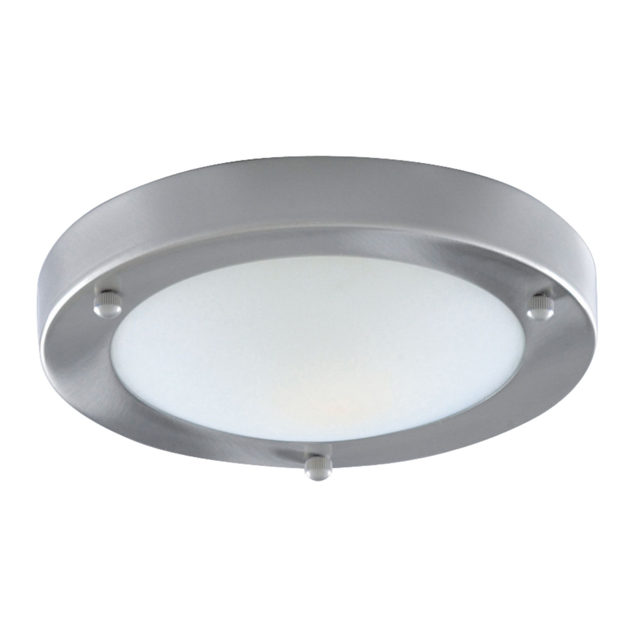 Searchlight Barmouth Bathroom Flush Fitting IP44 Single - 31cm Satin Silver Domed White Glass