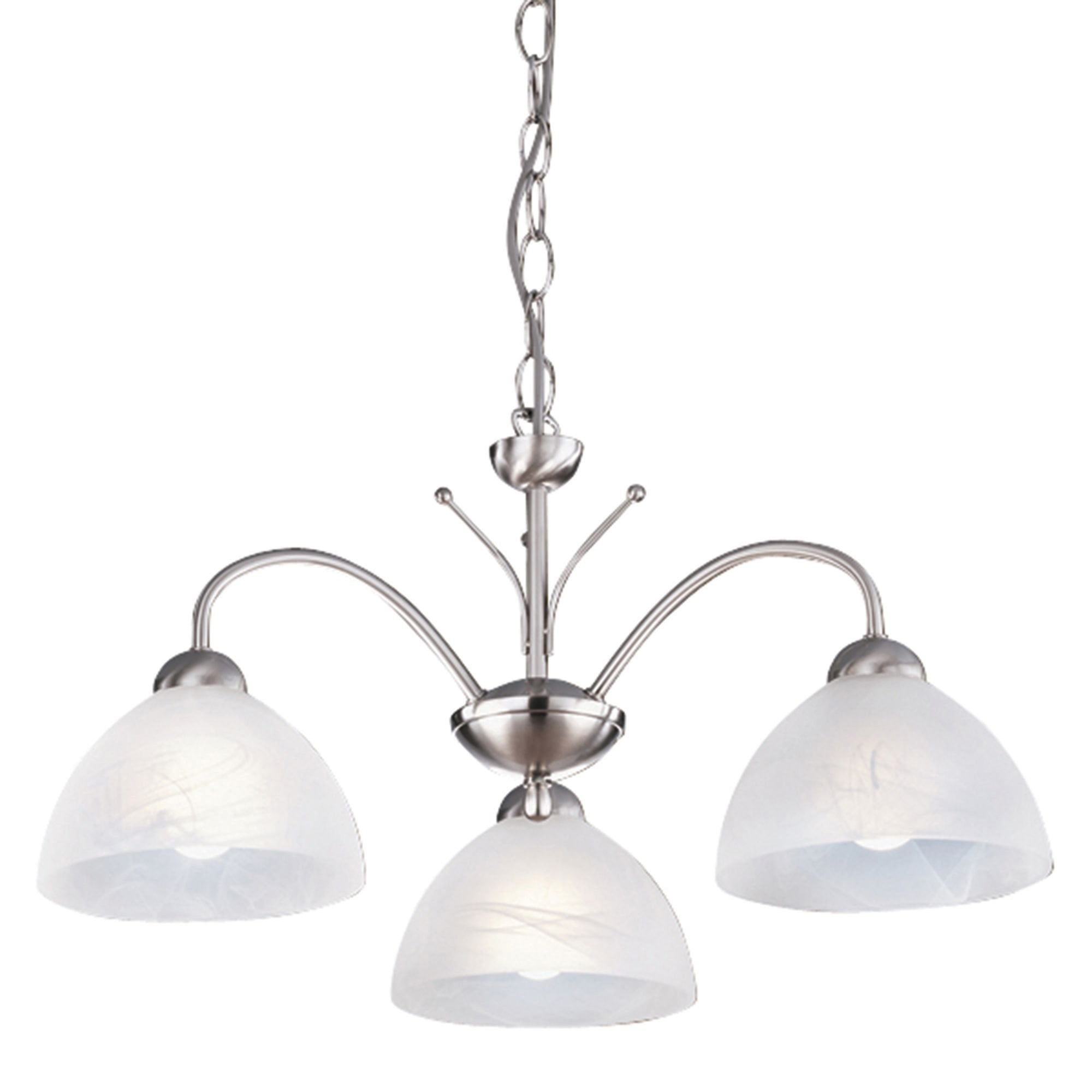 Searchlight Melville Satin Silver 3 Light Ceiling Fitting With Alabaster Glass