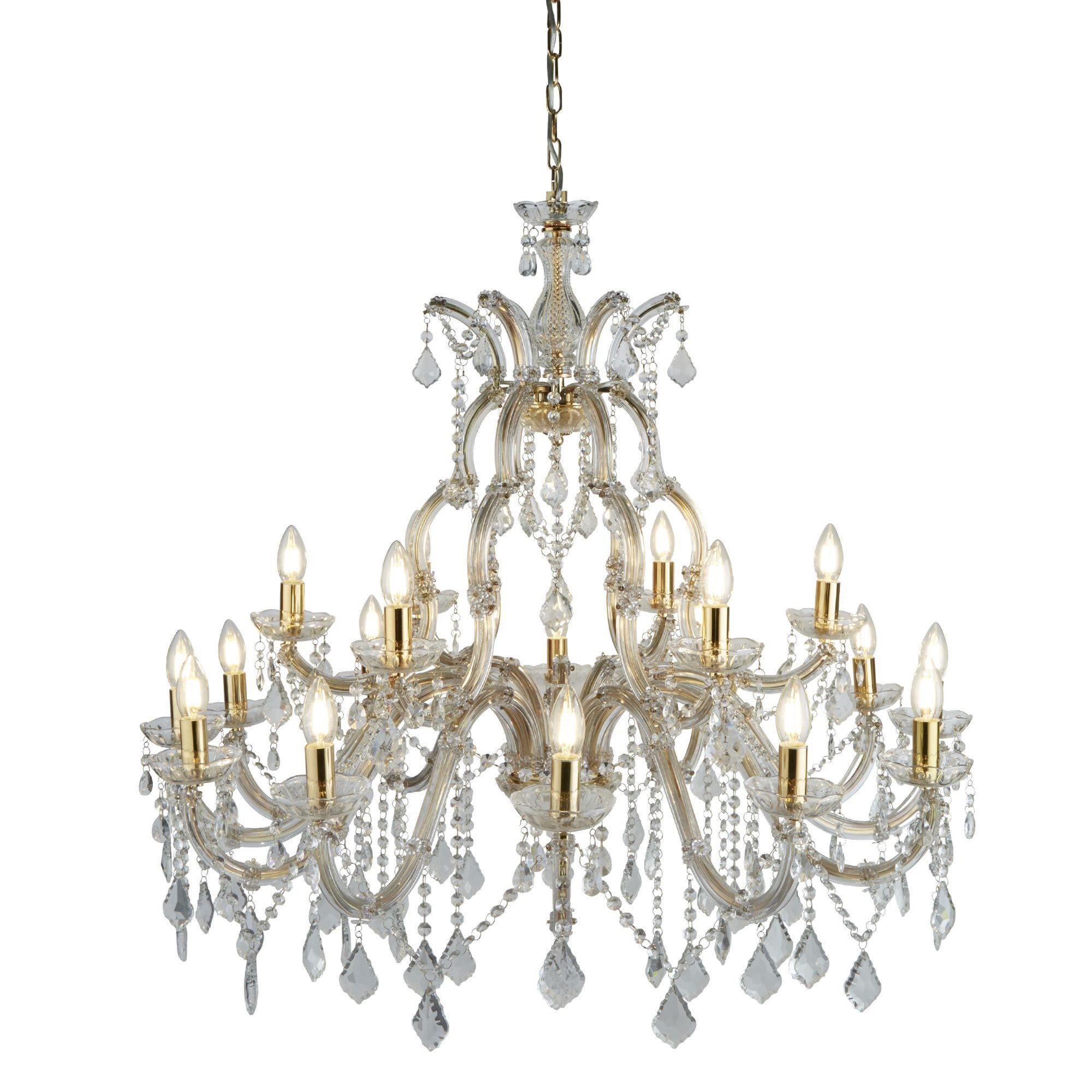 Searchlight Maple 18 Light Chandelier - Polished Brass & Clear Crystal
