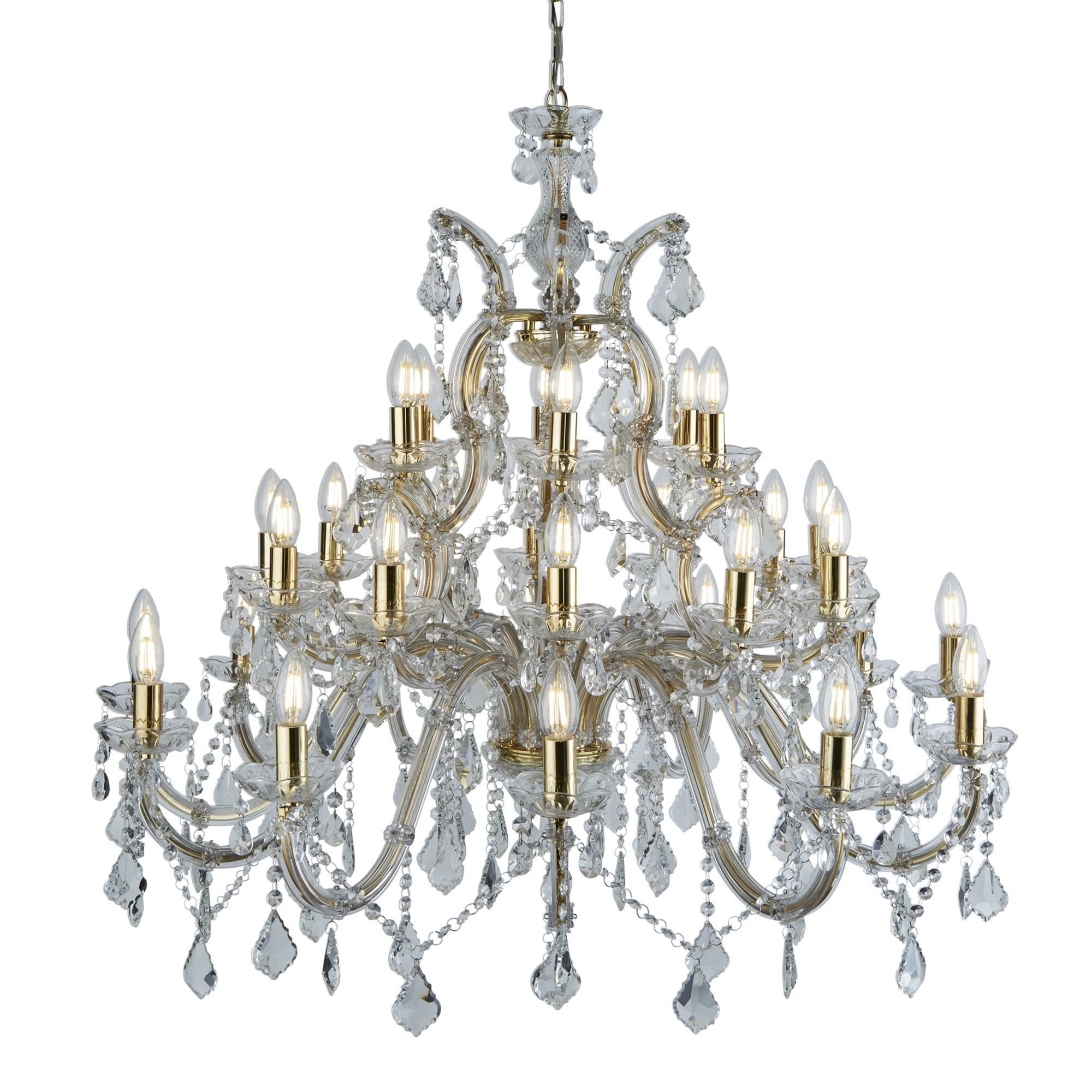 Searchlight Maple 30 Light Chandelier - Polished Brass & Clear Crystal
