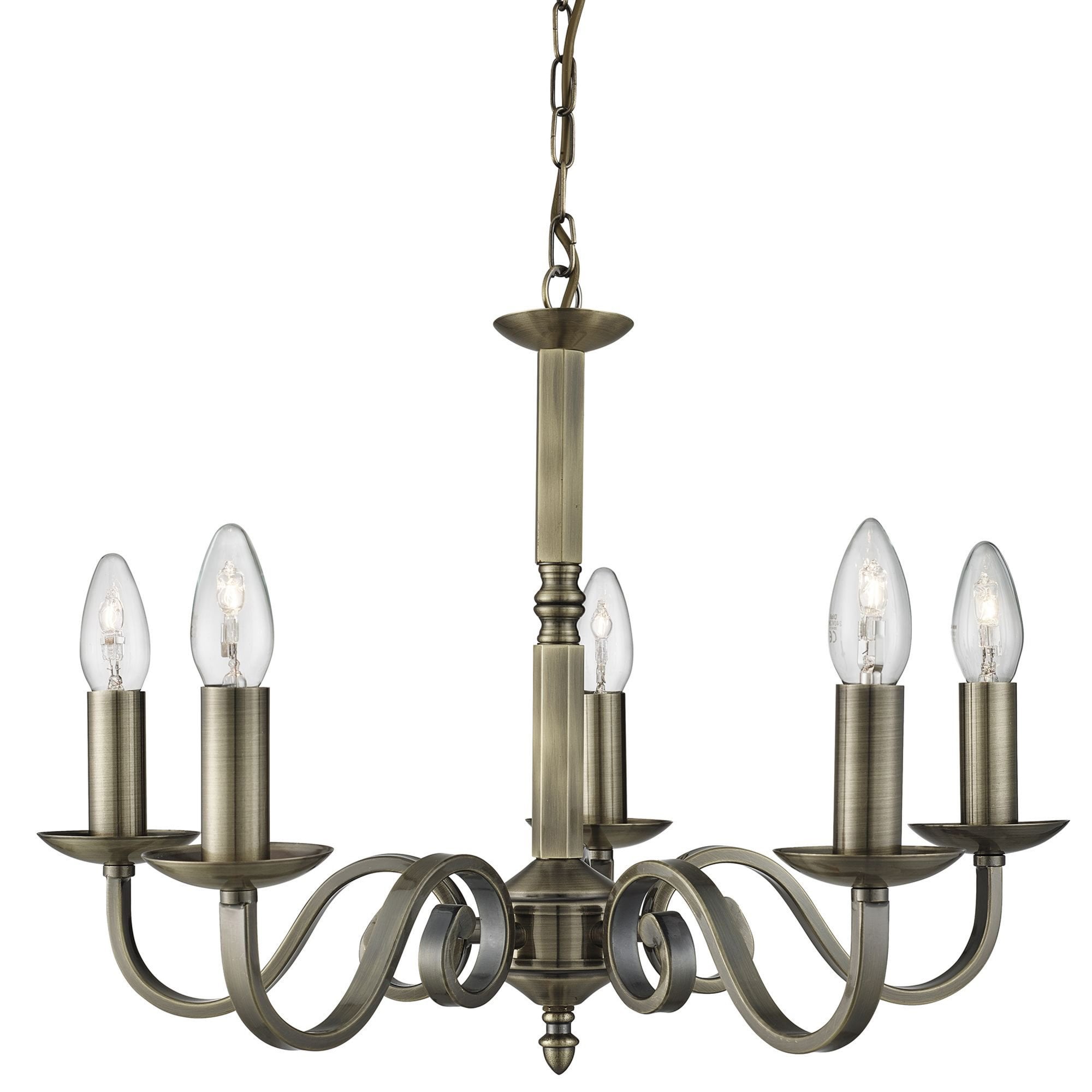 Searchlight Rankin Antique Brass 5 Light Ceiling Fitting With Candle Style Sconces