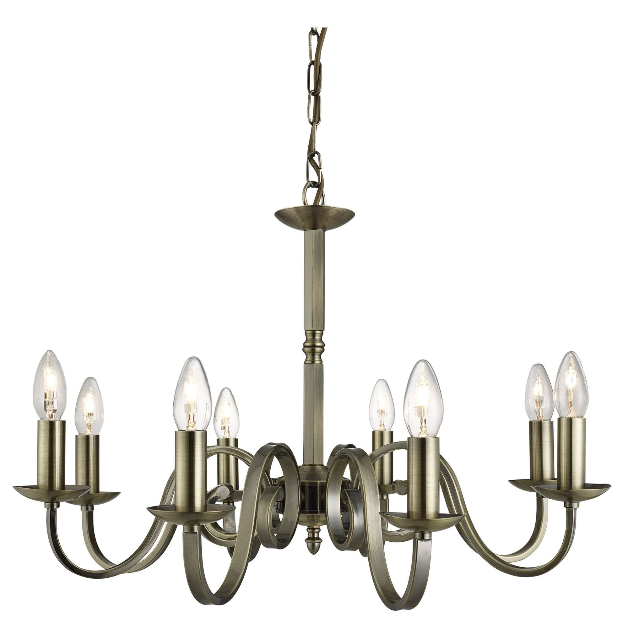 Searchlight Rankin 8 Light Ceiling Fitting With Candle Style Sconces - Antique Brass