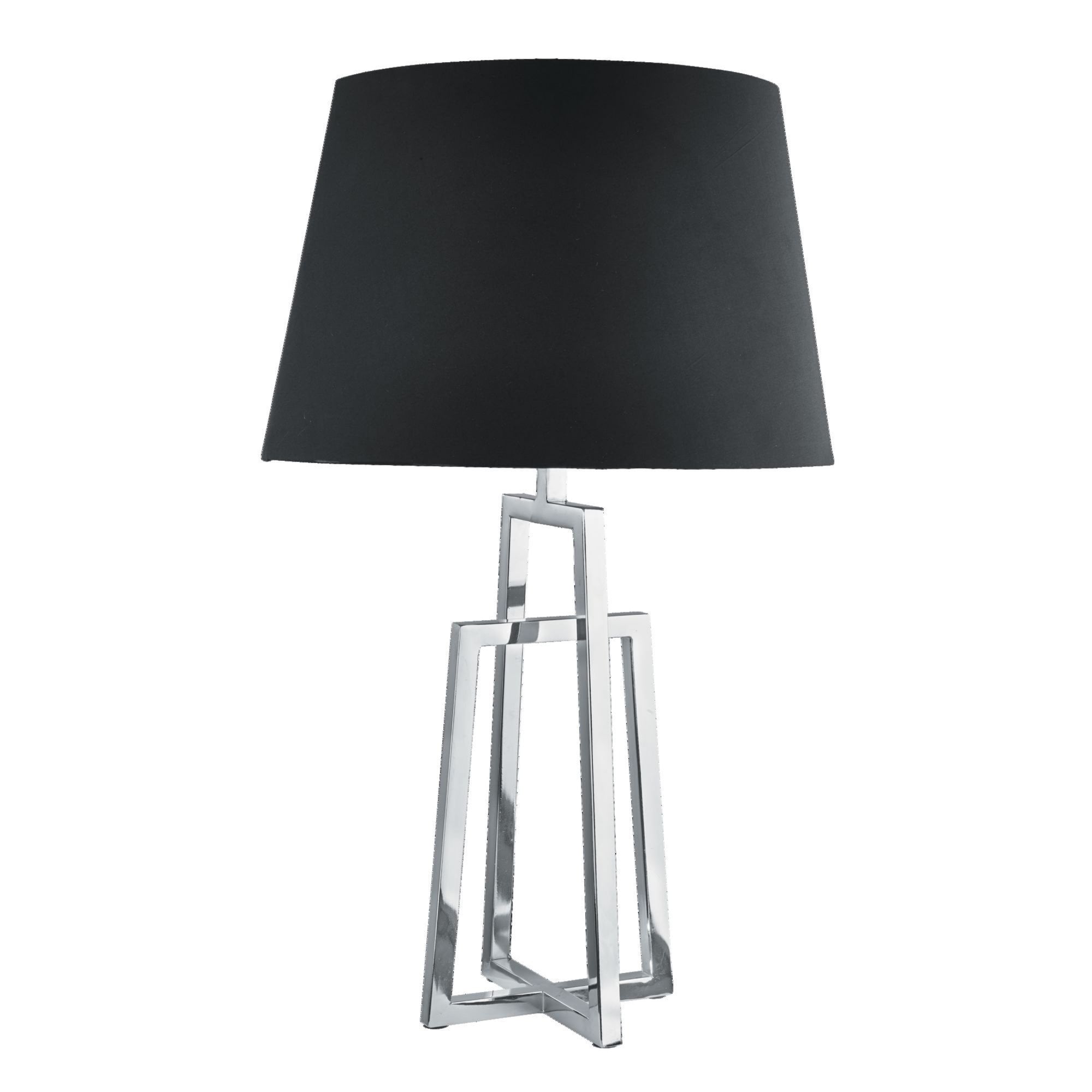 Searchlight Yew Table Lamp Crossed Frame, Chrome, Black Tapered Shade