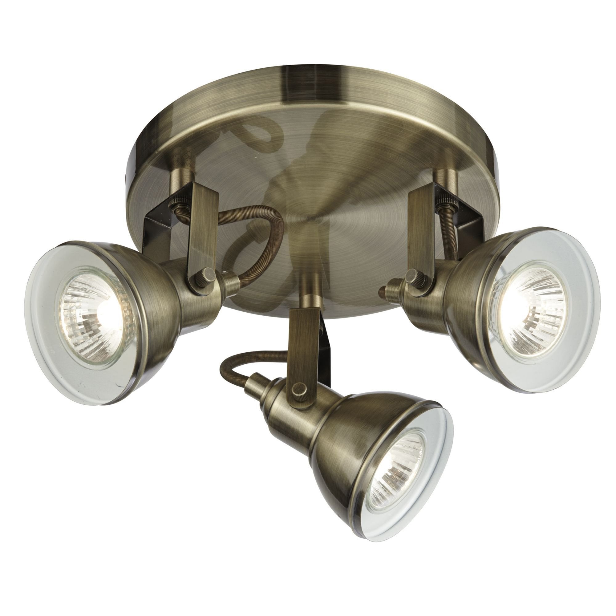 Searchlight Fielding 3 Light Antique Brass Ceiling Spotlight With Round Plate